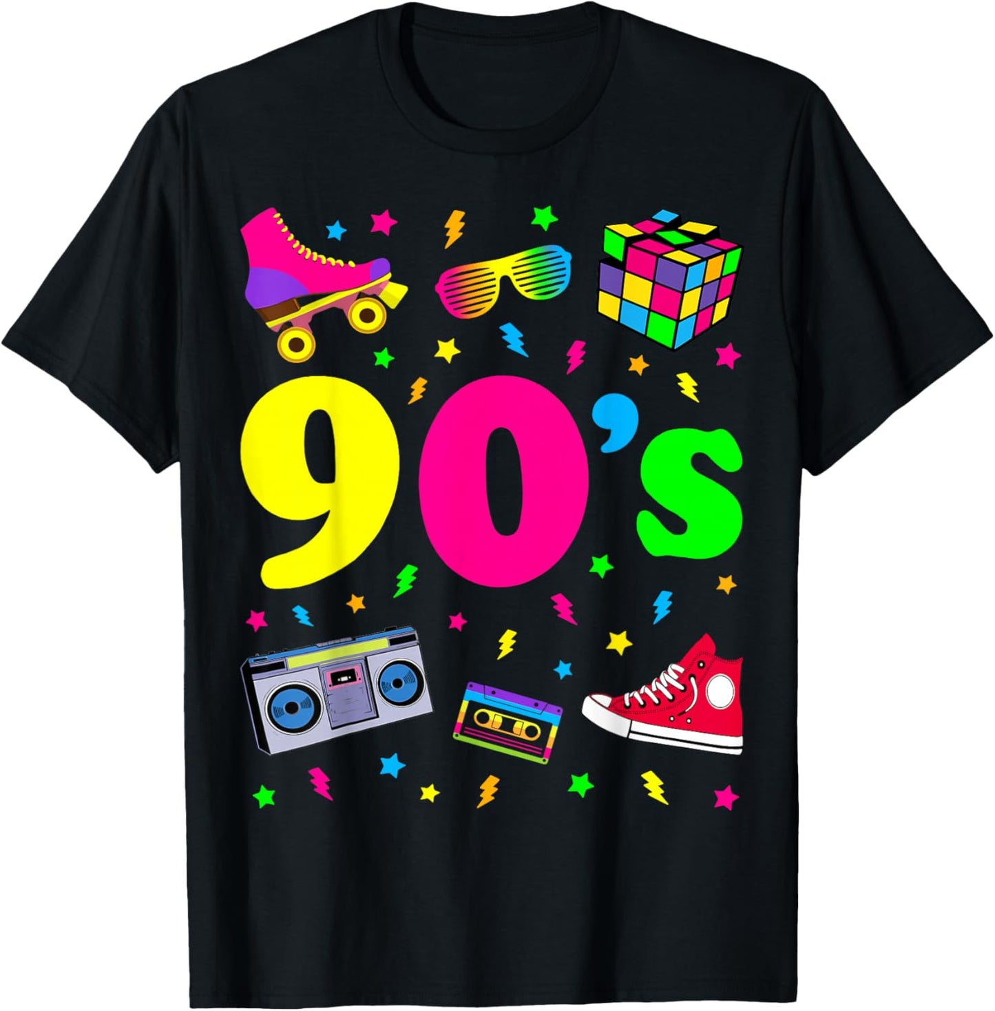 Retro Gifts Vintage 90s Costume Shirts - I Love The 90s - Women's Classic Fit Black Cartoon - Small T-Shirt - T-Shirt | Black