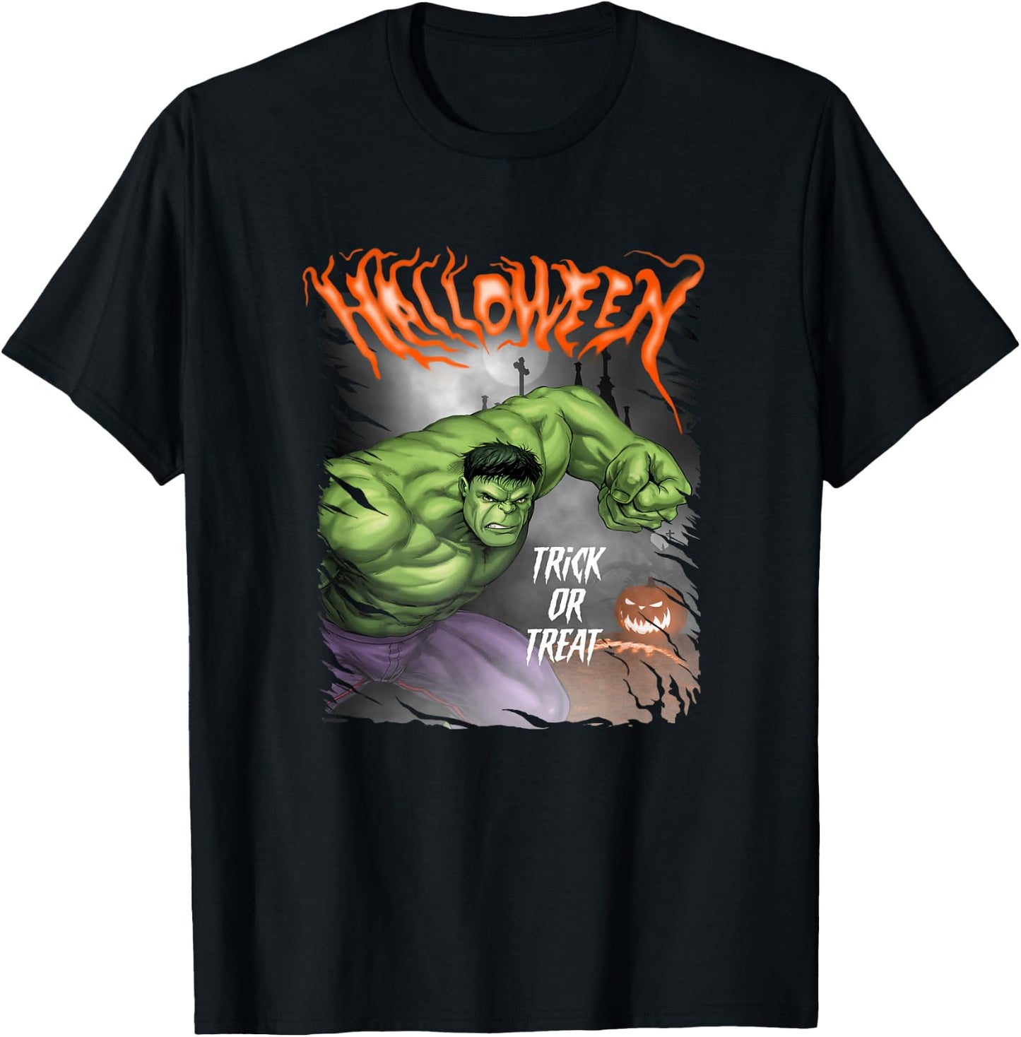 Marvel Comics Retro Classic Halloween Hulk Pumpkin Poster T-Shirt - T-Shirt | Black