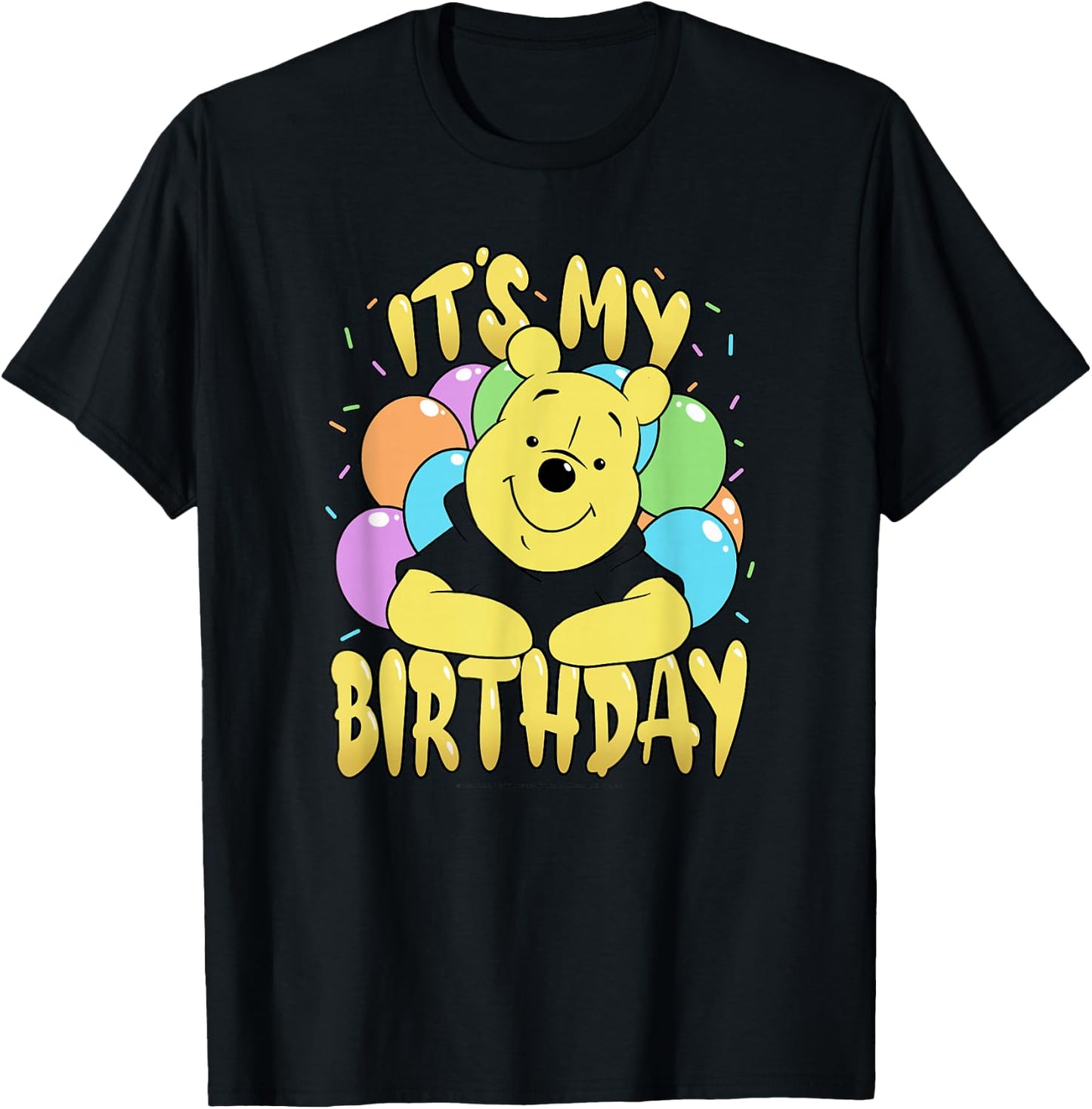 Disney Winnie The Pooh It's My Birthday Balloons T-Shirt - T-Shirt | Black