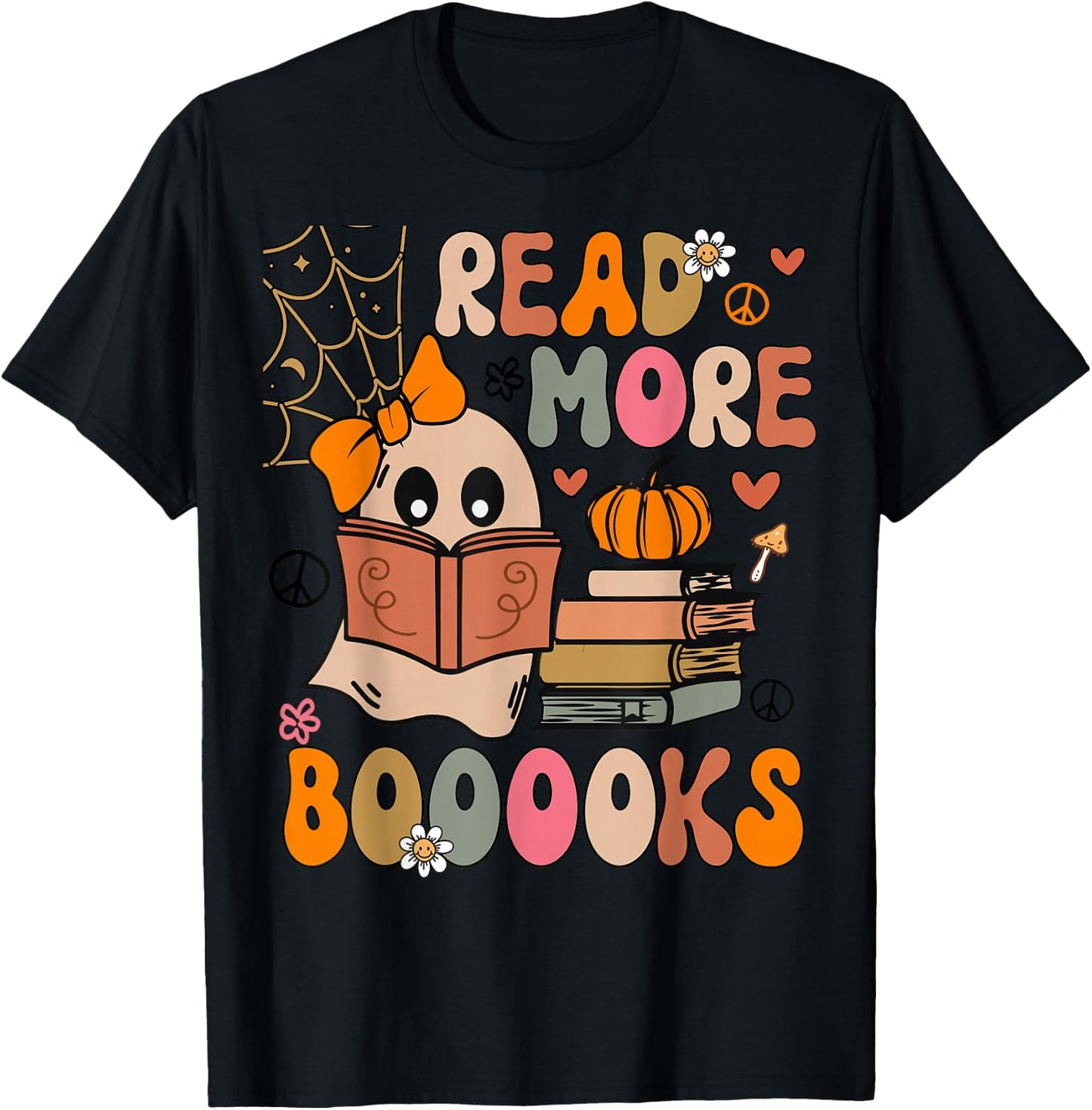 Cute Booooks Ghost Read More Books Funny Teacher Halloween T-Shirt - T-Shirt | Black