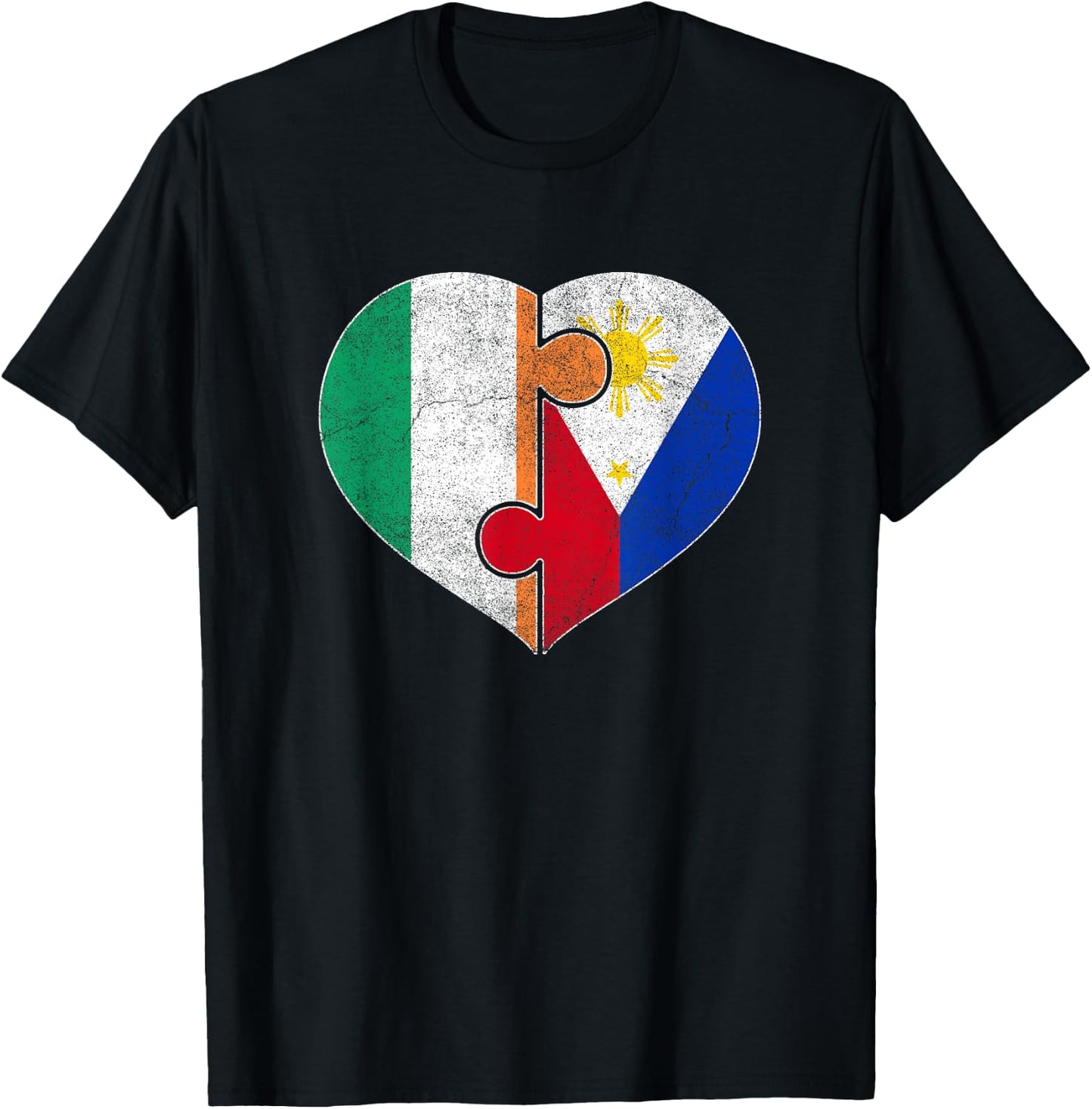 Half Irish Half Filipino Flag Heart Roots Heritage T-Shirt - T-Shirt | Black