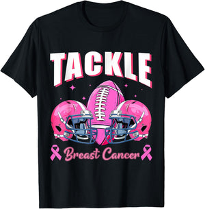 Tackle Breast Cancer Awareness Football Pink Ribbon Boys Kid T-Shirt - T-Shirt | Black