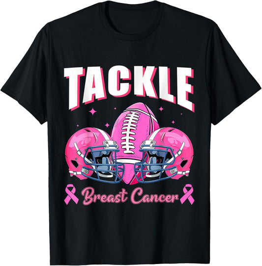 Tackle Breast Cancer Awareness Football Pink Ribbon Boys Kid T-Shirt - T-Shirt | Black