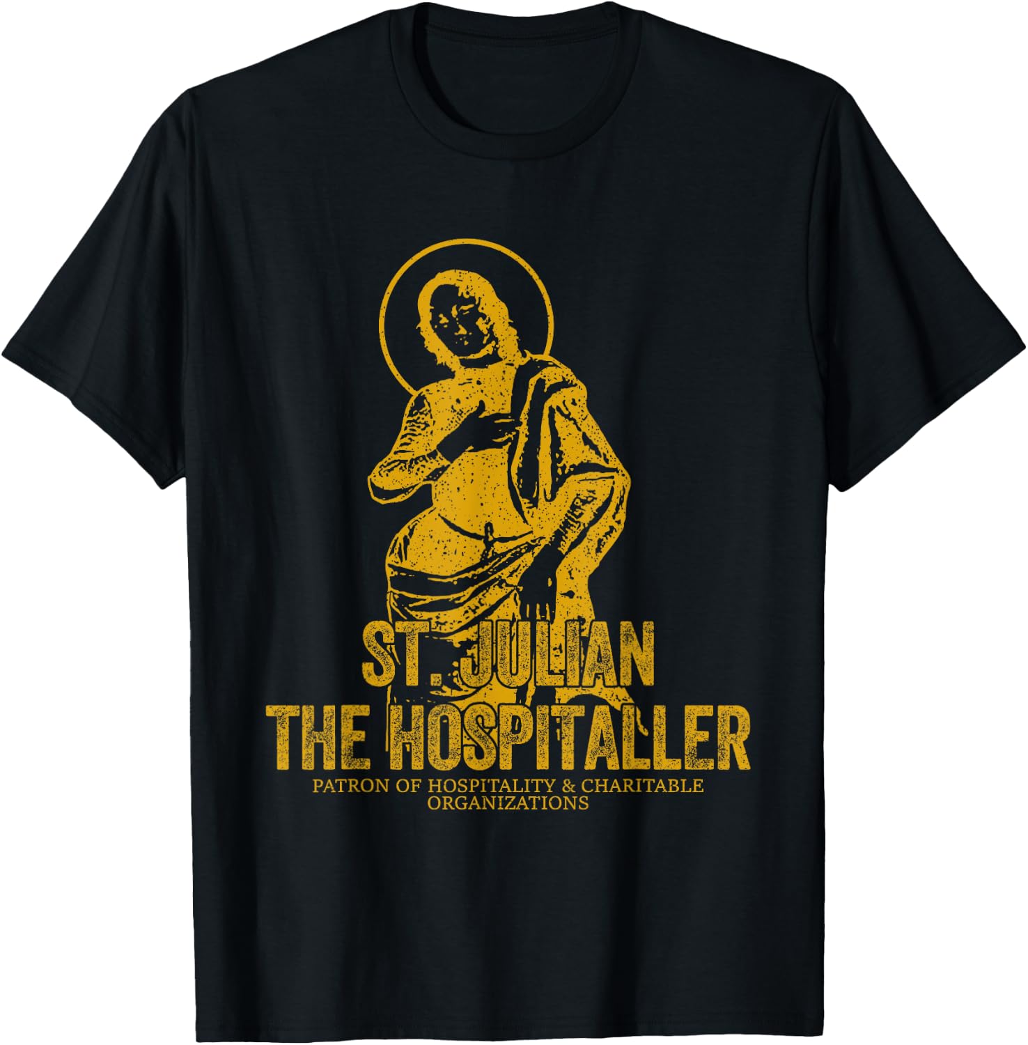 Catholicism Gold St. Julian The Hospitaller Christian Saint T-Shirt - T-Shirt | Black