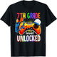 Gamer Back To School 7th Seventh Grade Level Unlocked T-Shirt - T-Shirt | Black