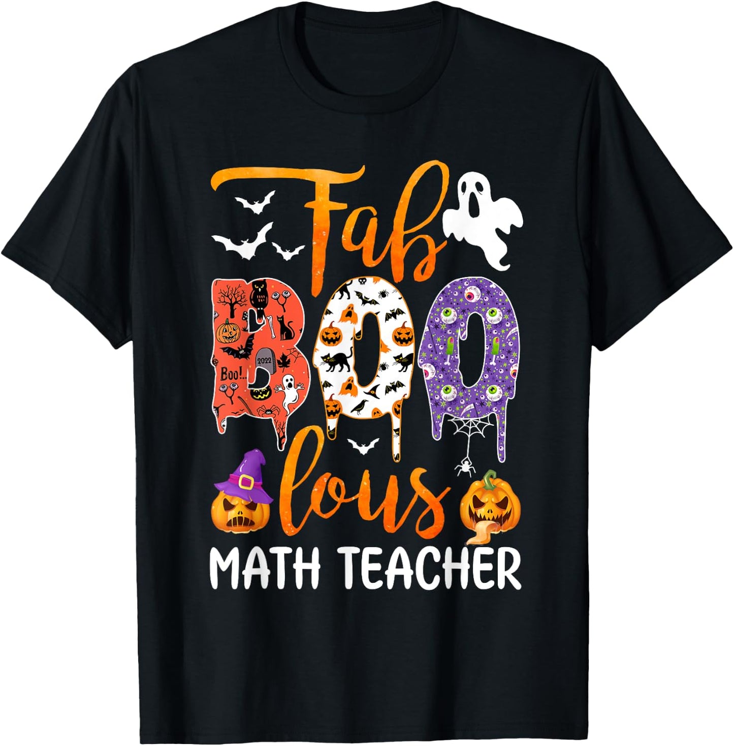Fab Boo Lous Math Teacher Boo Ghost Halloween Math Teacher T-Shirt - T-Shirt | Black