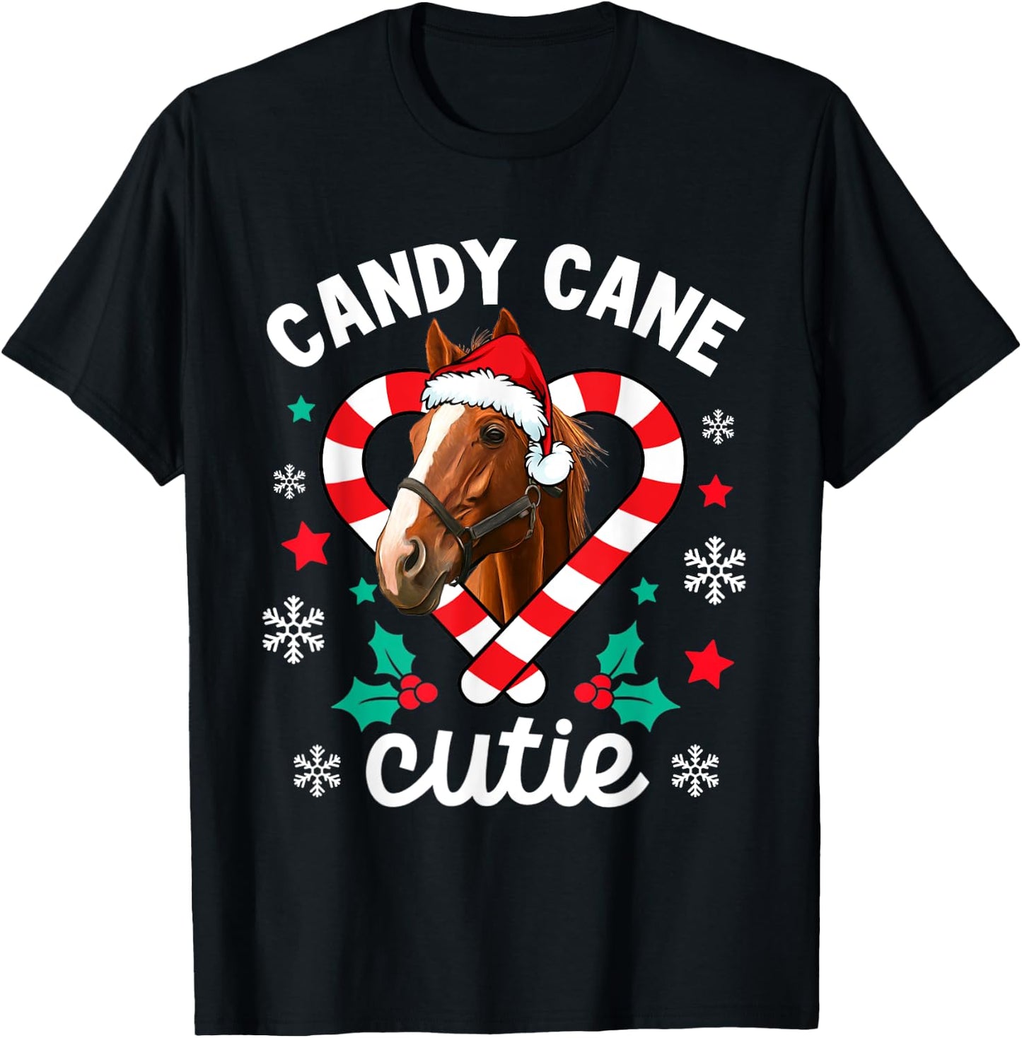 Horse Candy Cane Cutie Funny Christmas T-Shirt - T-Shirt | Black