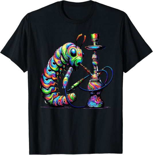 Hookah Smoking Caterpillar Trippy T-Shirt - T-Shirt | Black