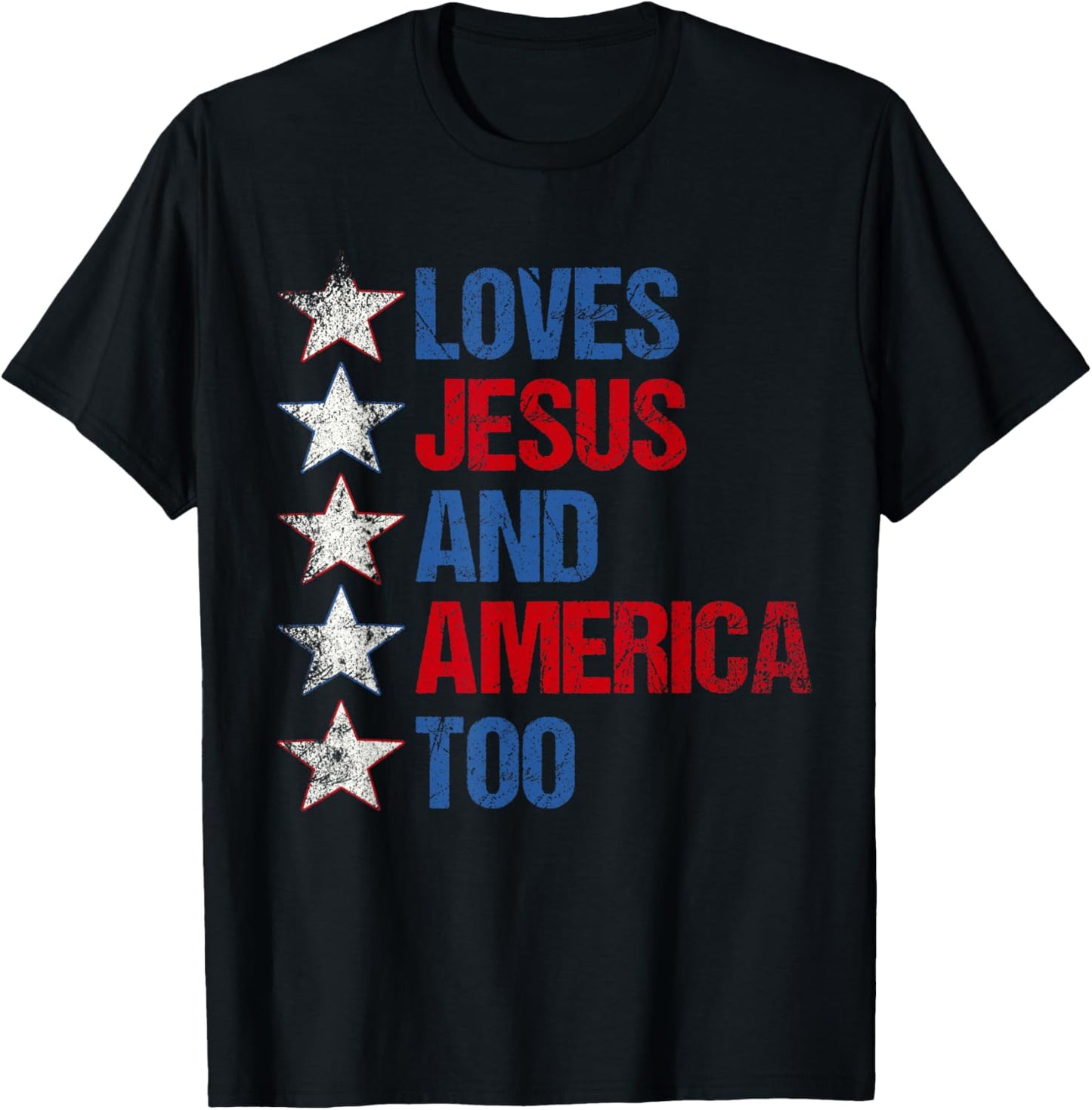 4th Of July Shirt Retro Loves Jesus and America Too Banner T-Shirt - T-Shirt | Black