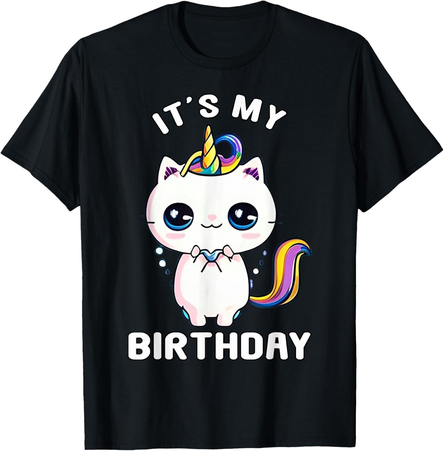 It's My Birthday Caticorn Meowgical Cat Kittycorn Unicorn Women Girls Kids T-Shirt - T-Shirt | Black