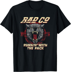 Bad Company Runnin' With the Pack Wolf Head 1976 T-Shirt - T-Shirt | Black