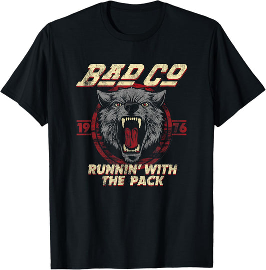 Bad Company Runnin' With the Pack Wolf Head 1976 T-Shirt - T-Shirt | Black