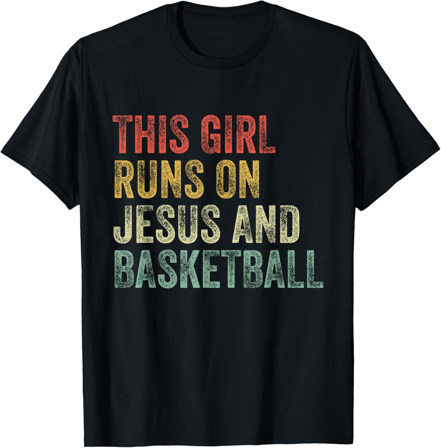 This Girl Runs On Jesus And Basketball Christian Vintage T-Shirt - T-Shirt | Black