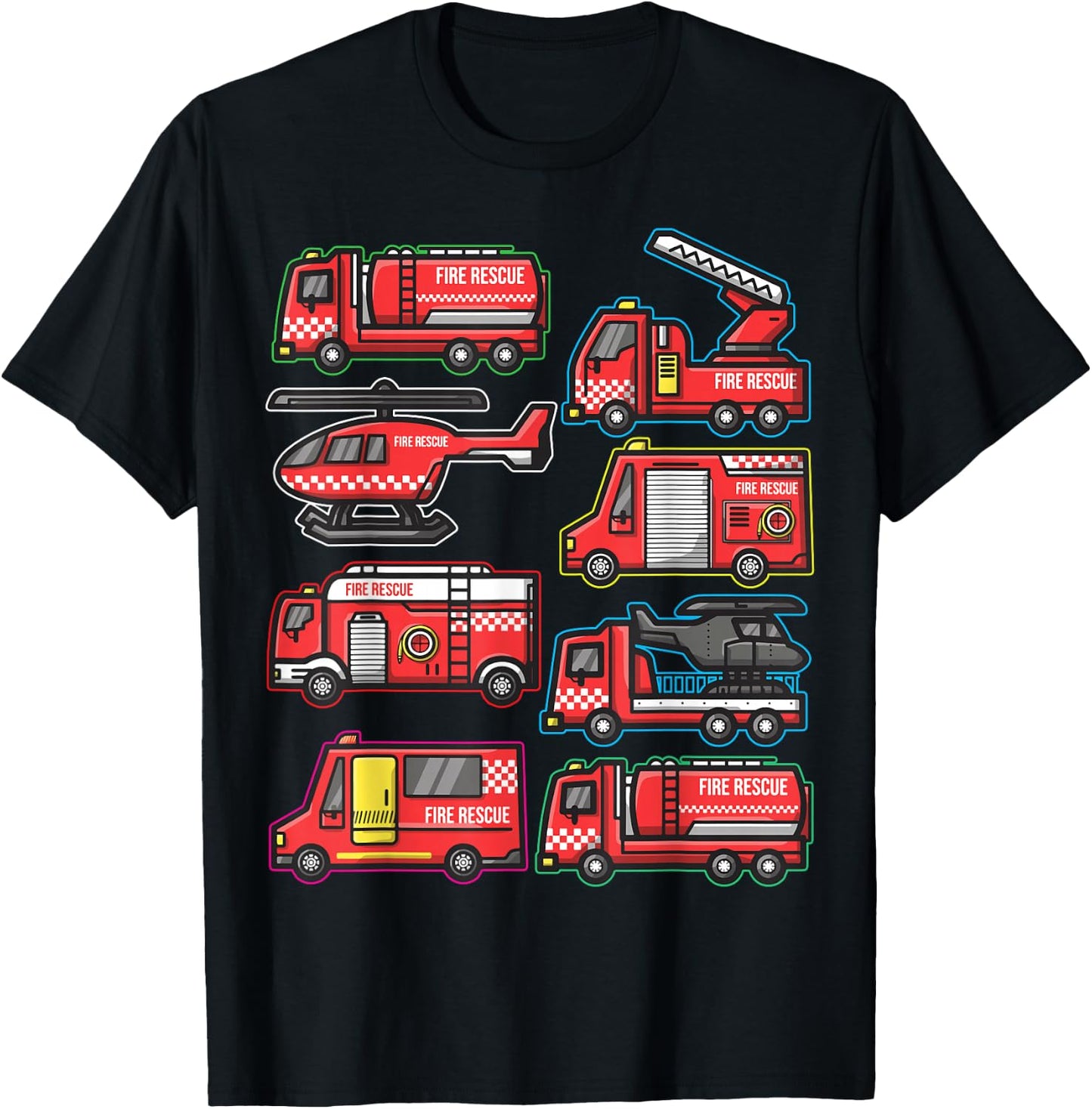 Types of Fire Truck Boys Toddlers Firefighter Trucks T-Shirt - T-Shirt | Black