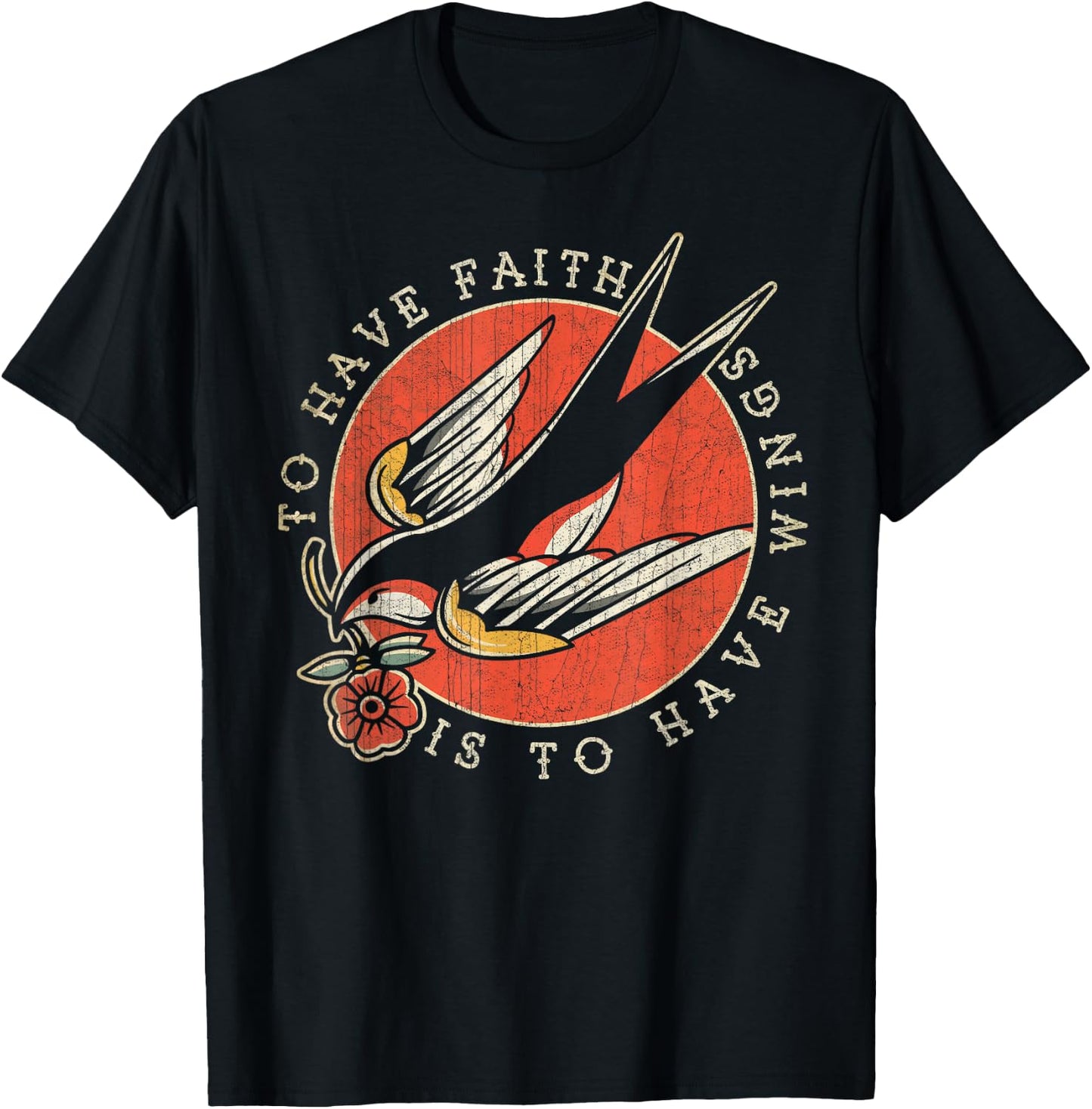 To Have Faith is to Have Wings, Old School, Swallow Tattoo T-Shirt - T-Shirt | Black