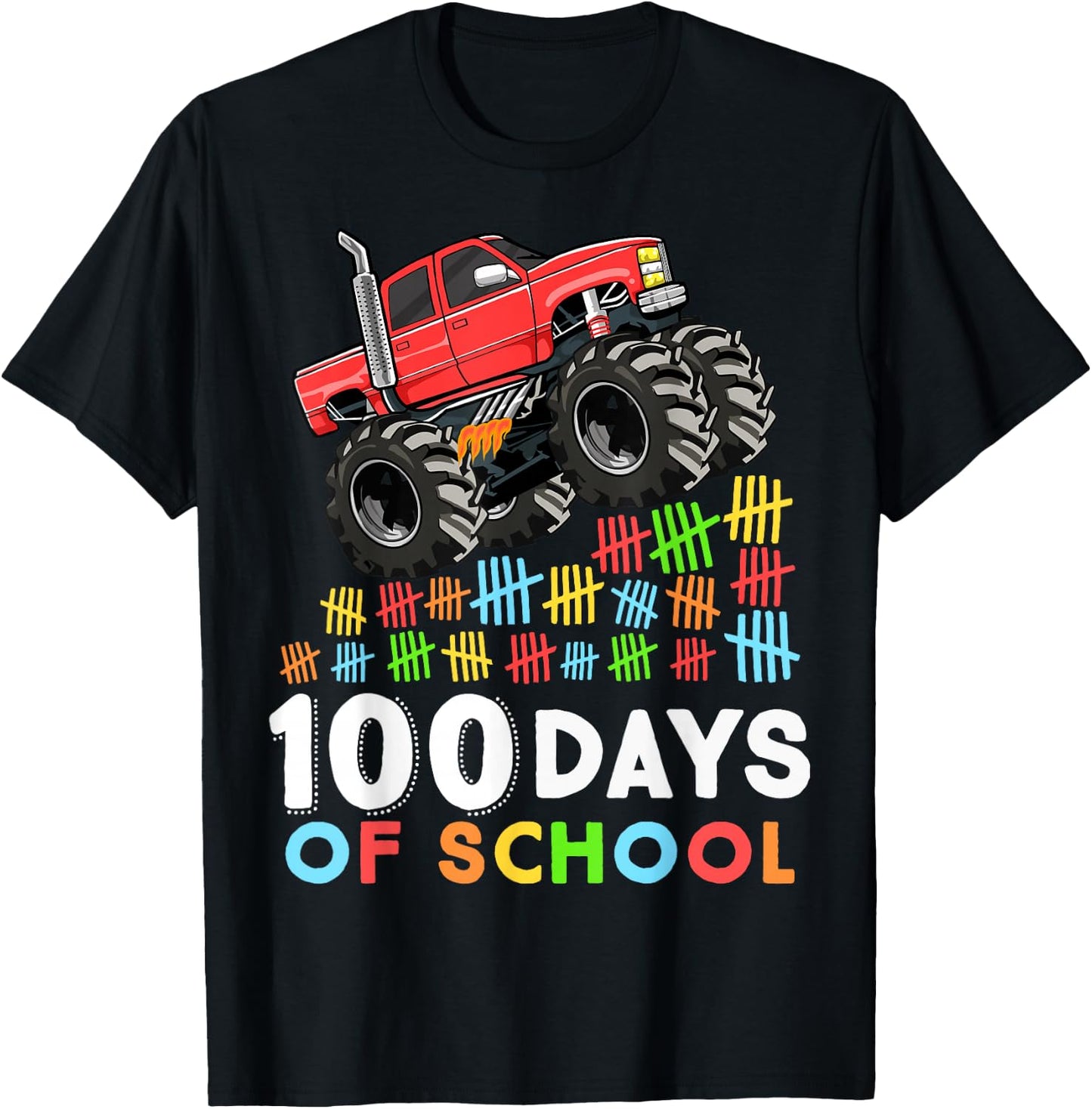 100 Days of School Monster Truck 100th Day of School Boys T-Shirt - T-Shirt | Black