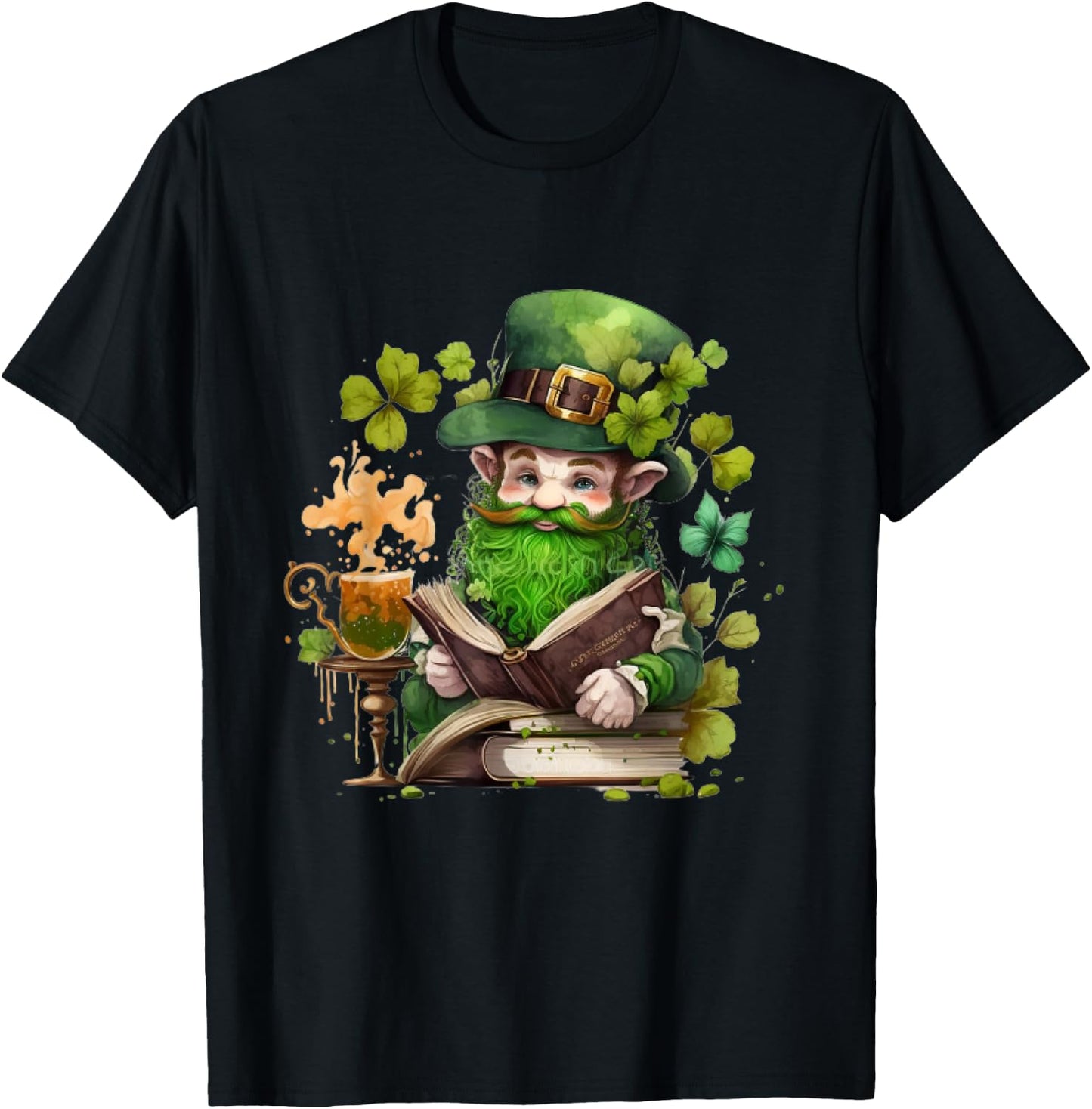 leprechaun Reading Books shamrock saint Patrick's day T-Shirt - T-Shirt | Black