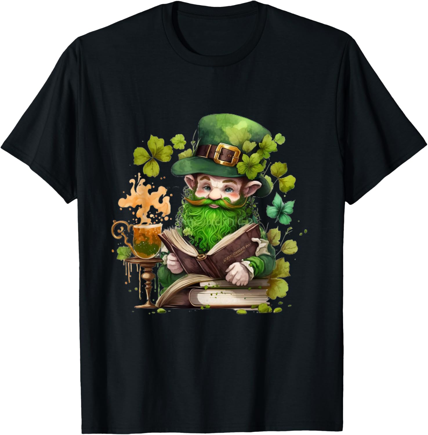 leprechaun Reading Books shamrock saint Patrick's day T-Shirt - T-Shirt | Black
