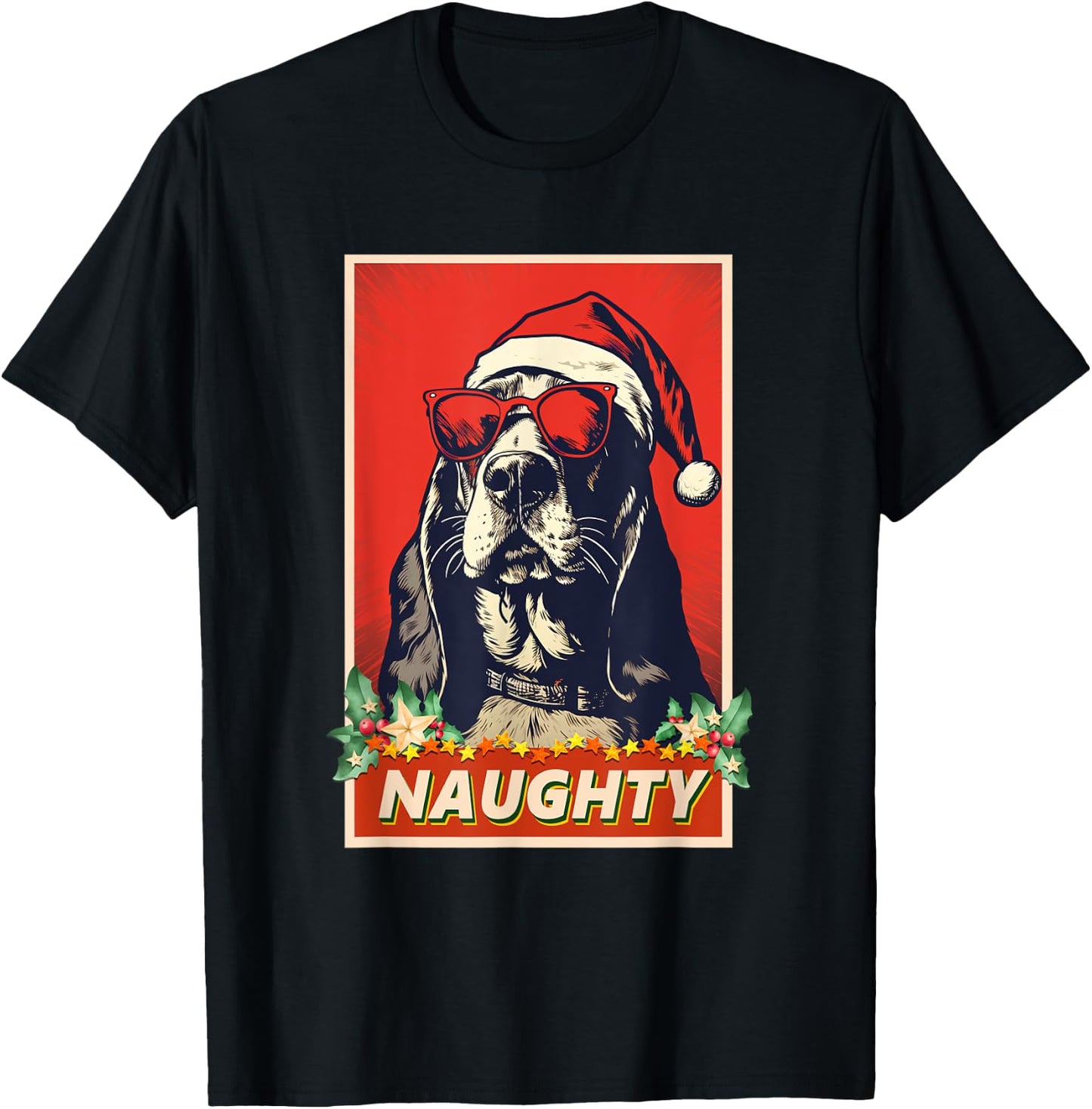 Funny Basset Hound Christmas Naughty Vintage T-Shirt - T-Shirt | Black