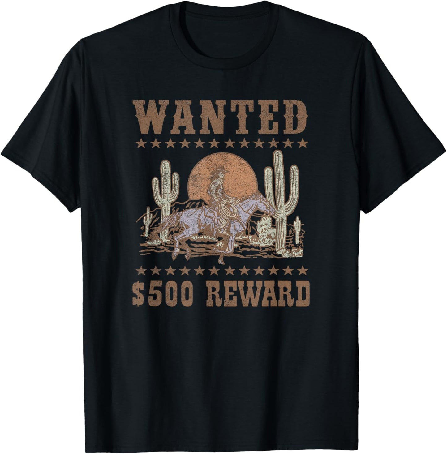 Wanted $500 Reward Gunslinger Horse Rider Old West Style T-Shirt - T-Shirt | Black