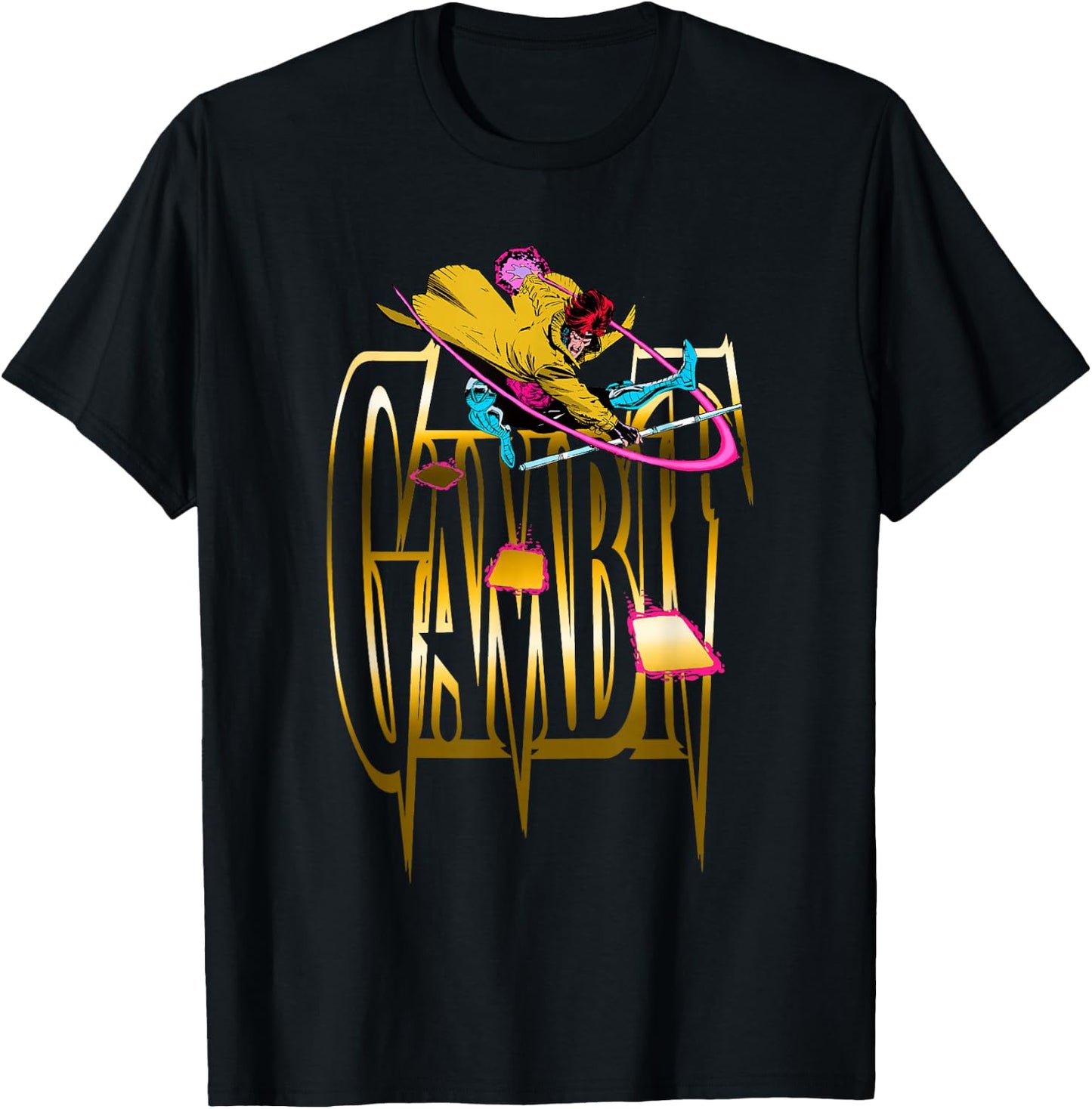 Marvel X-Men Gambit Throwing Cards Epic Retro Logo T-Shirt - T-Shirt | Black