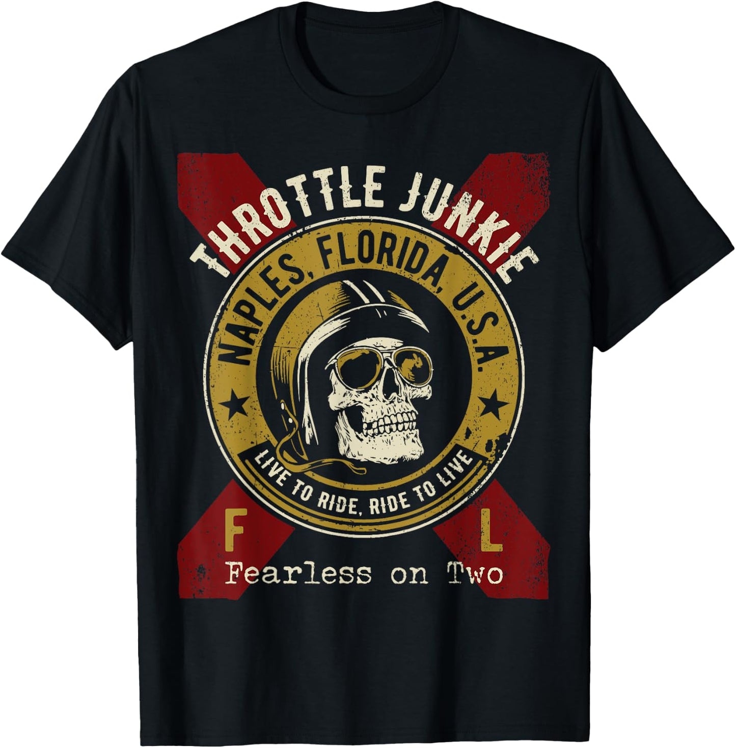 Naples Florida USA Motorcycle Biker Skull Design T-Shirt - T-Shirt | Black