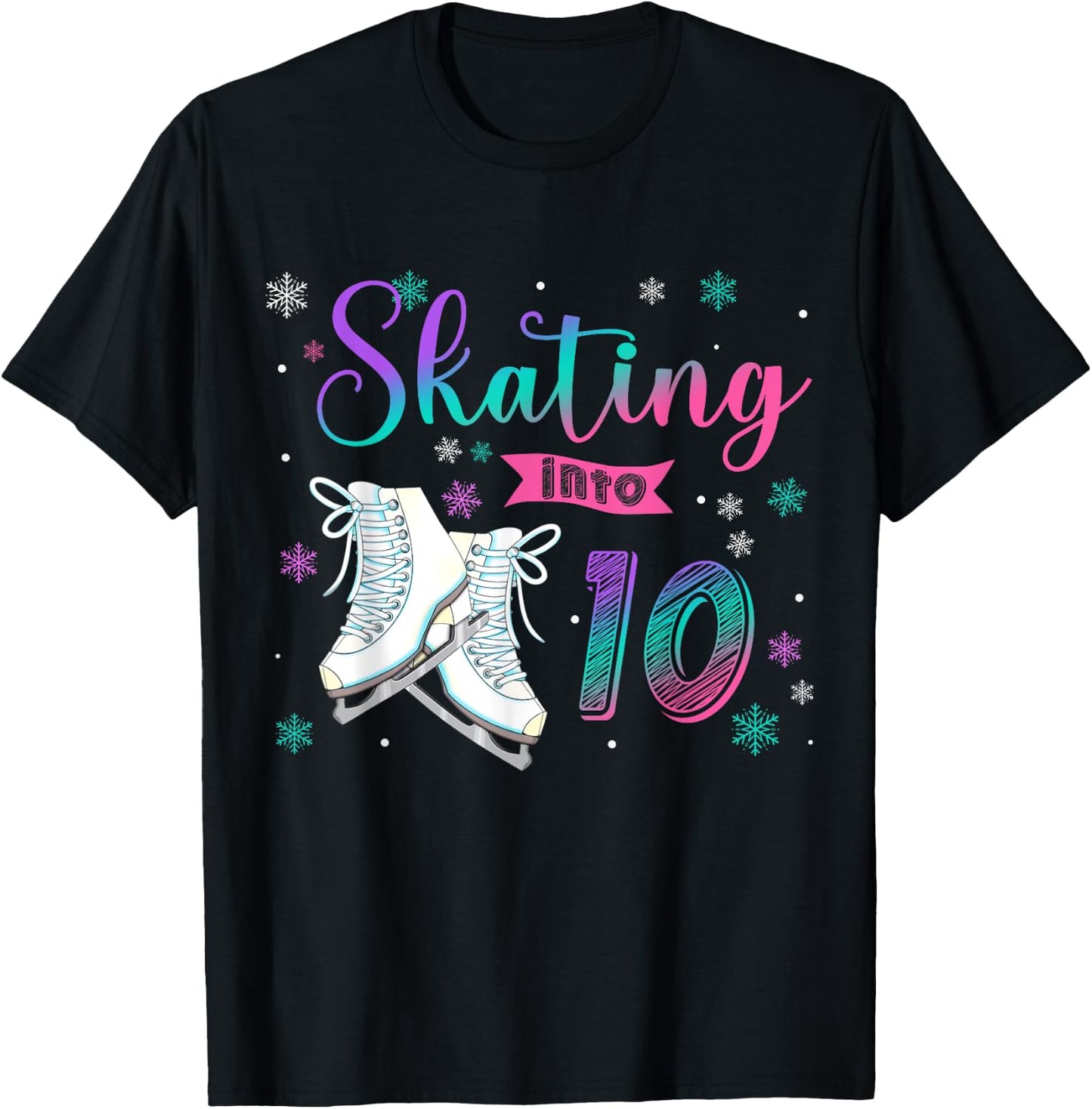 Ice Skating Rolling 10th Birthday Party Girl Family Matching T-Shirt - T-Shirt | Black