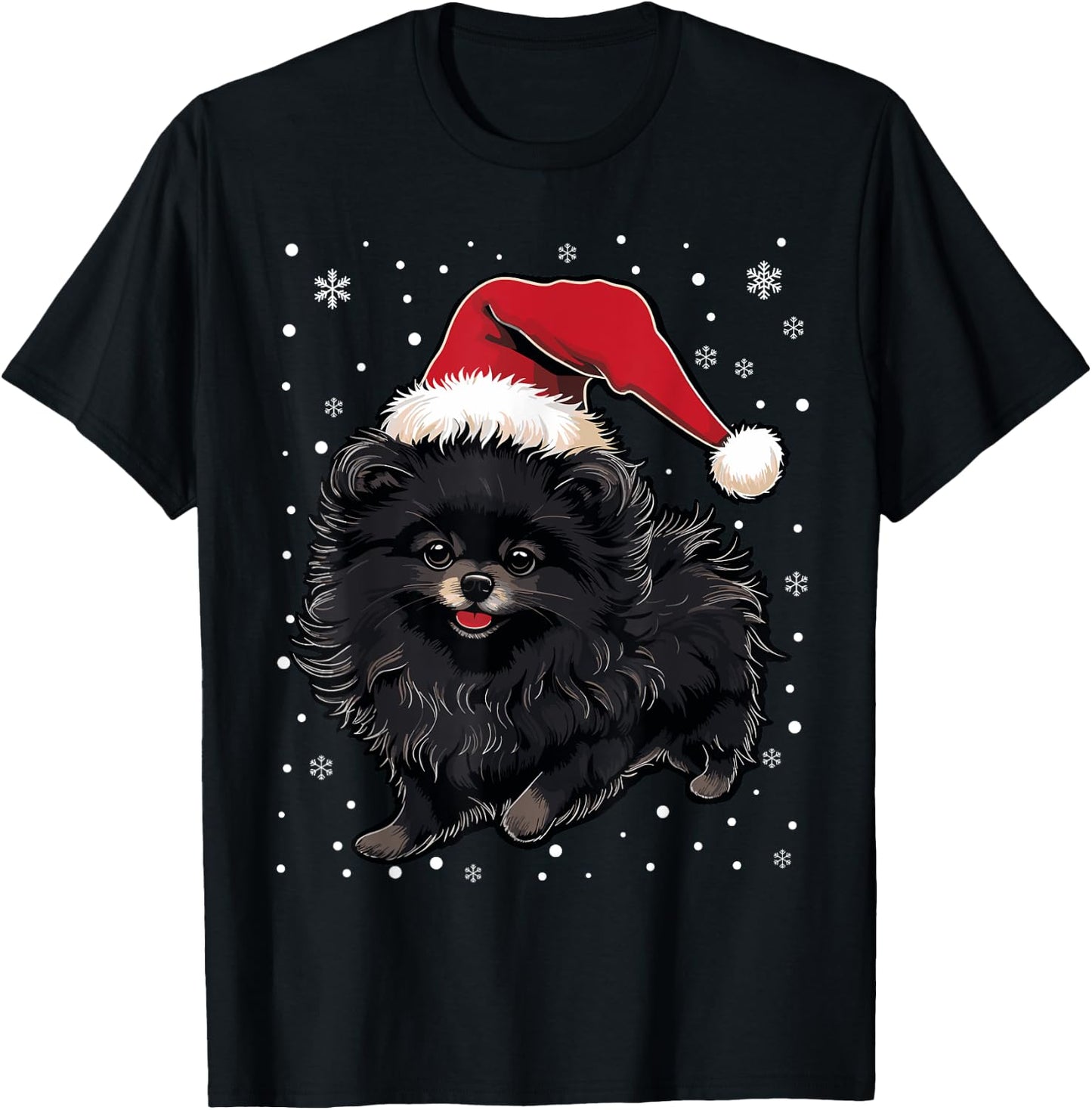 Black Pomeranian Dog Christmas Santa Hat Xmas Pajama Men Women Kids T-Shirt - T-Shirt | Black