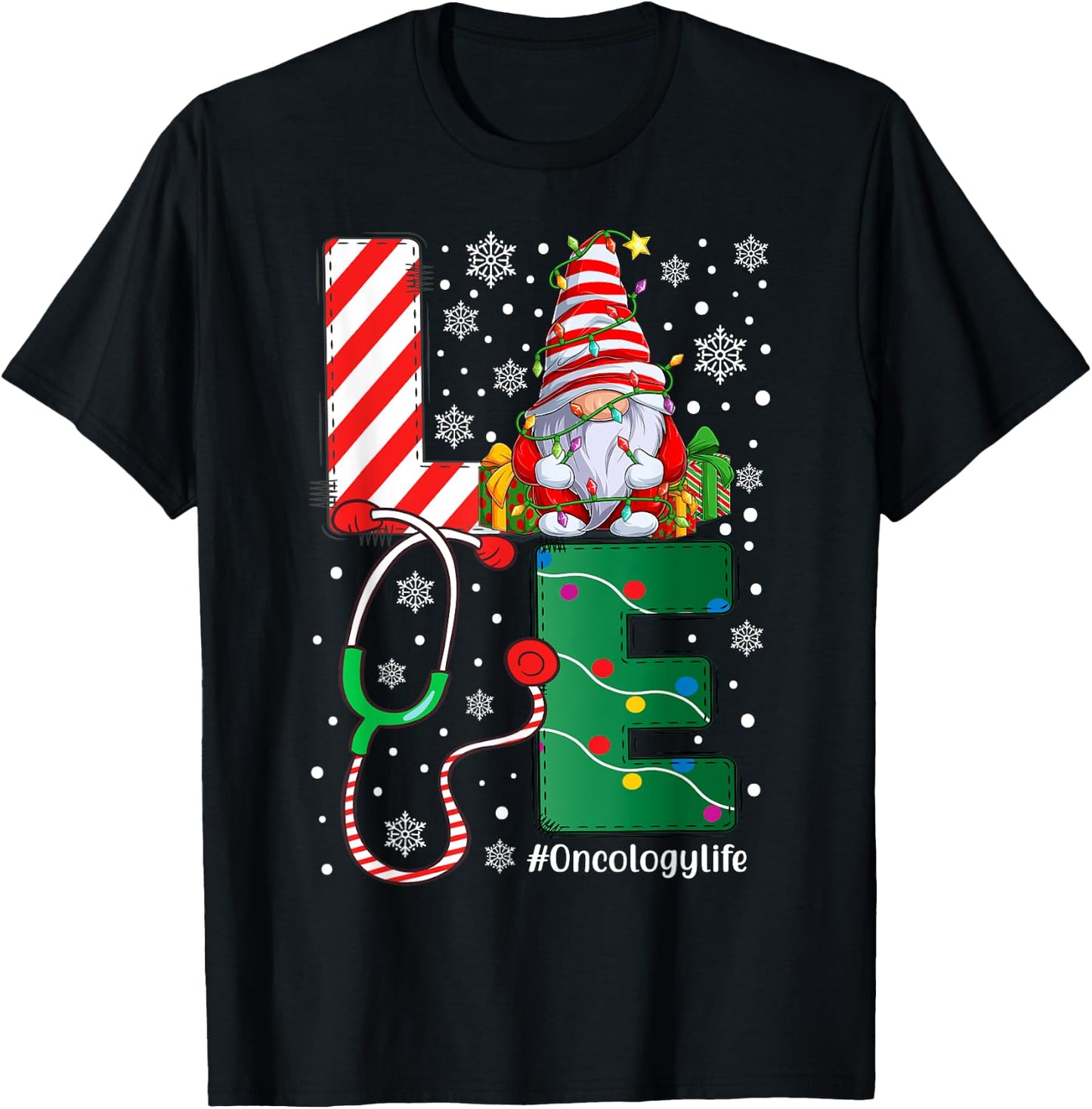 Oncology Nurse Worker Funny Gnomes Christmas Love Nurse Life T-Shirt - T-Shirt | Black