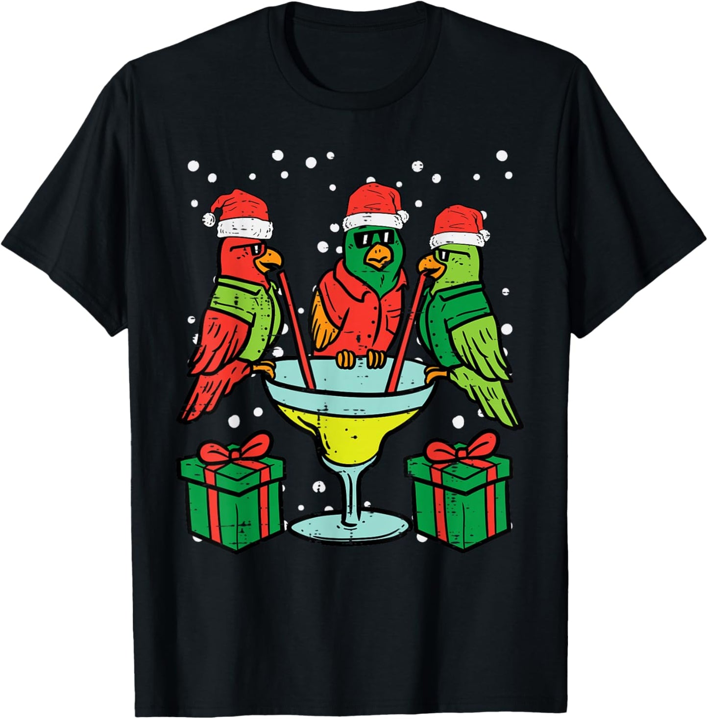 Christmas Parrots Santa Funny Xmas Bird Vacation Men Women T-Shirt - T-Shirt | Black