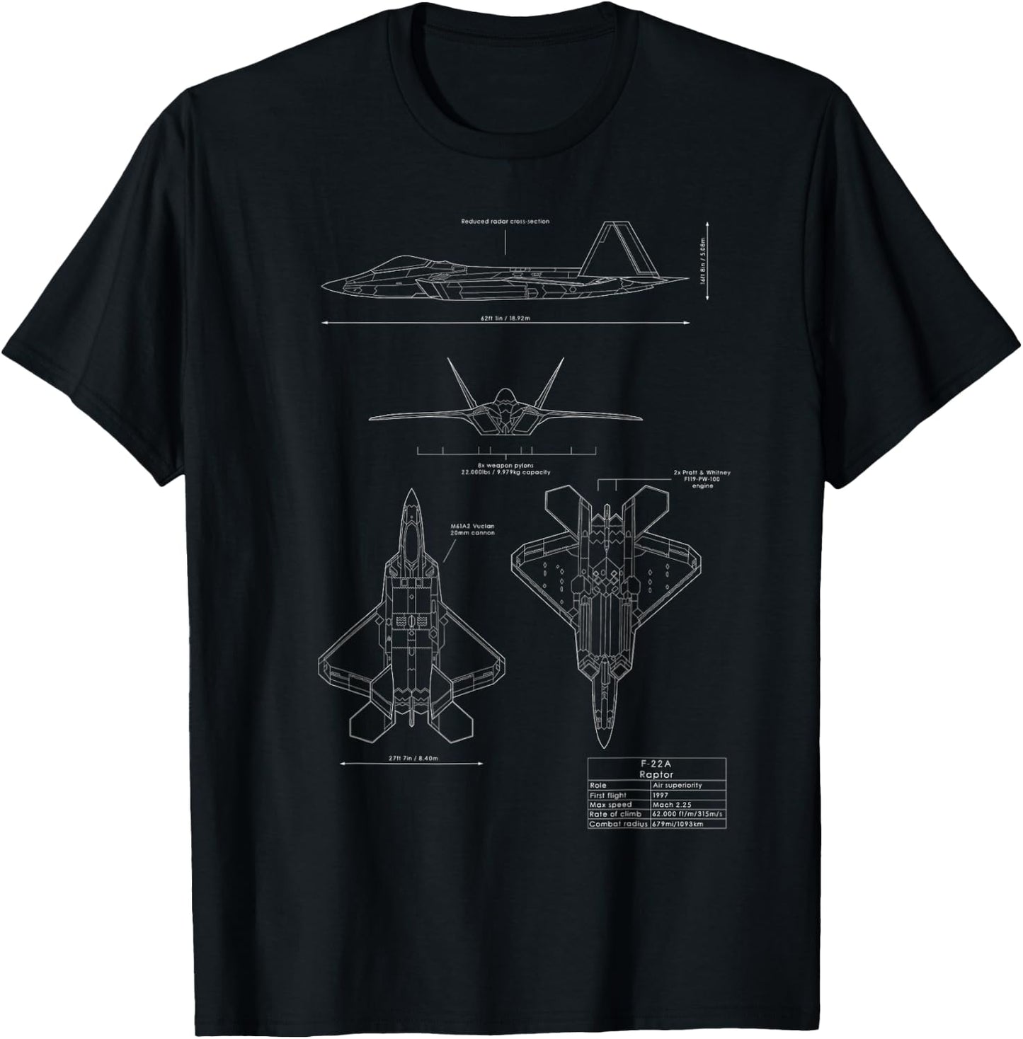 F-22 F22 Raptor Jet Fighter Plane T-Shirt - T-Shirt | Black