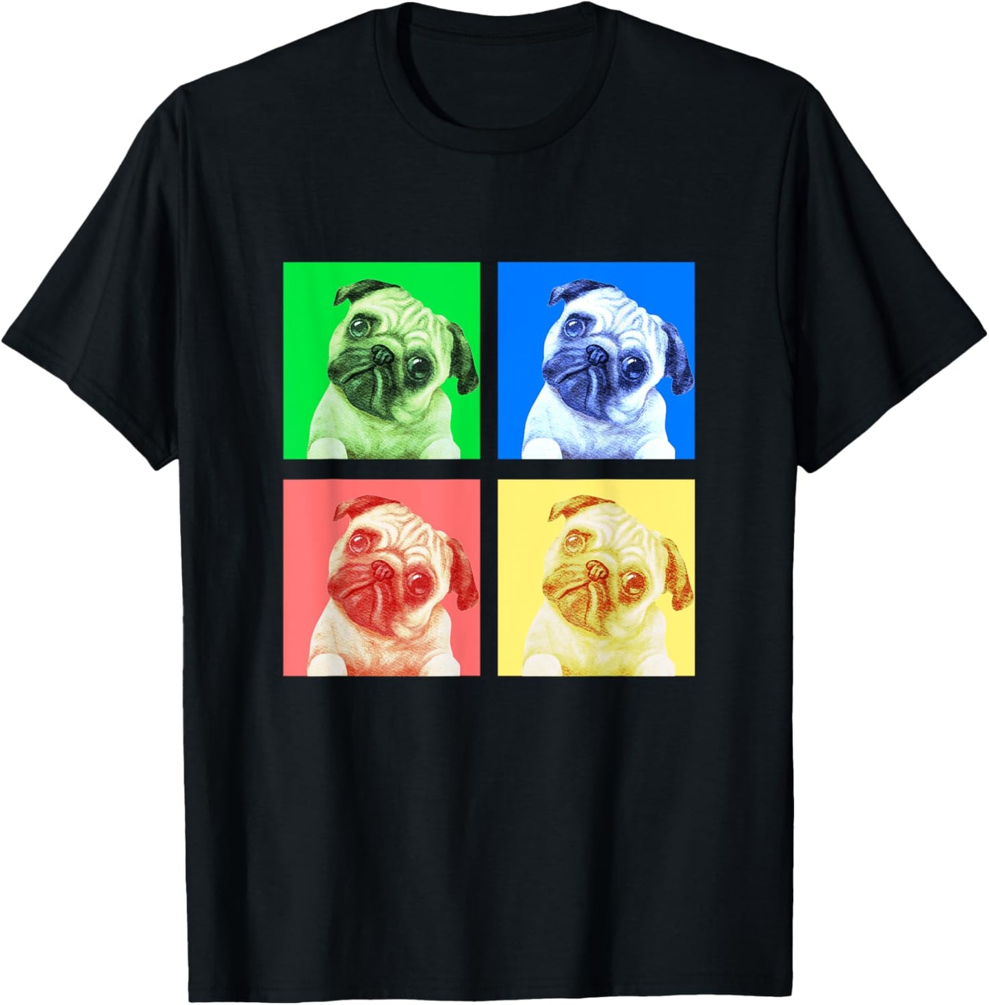 Cute Pug Dog Lovers Shirt Colorful Stylish Retro Boys Girls T-Shirt - T-Shirt | Black