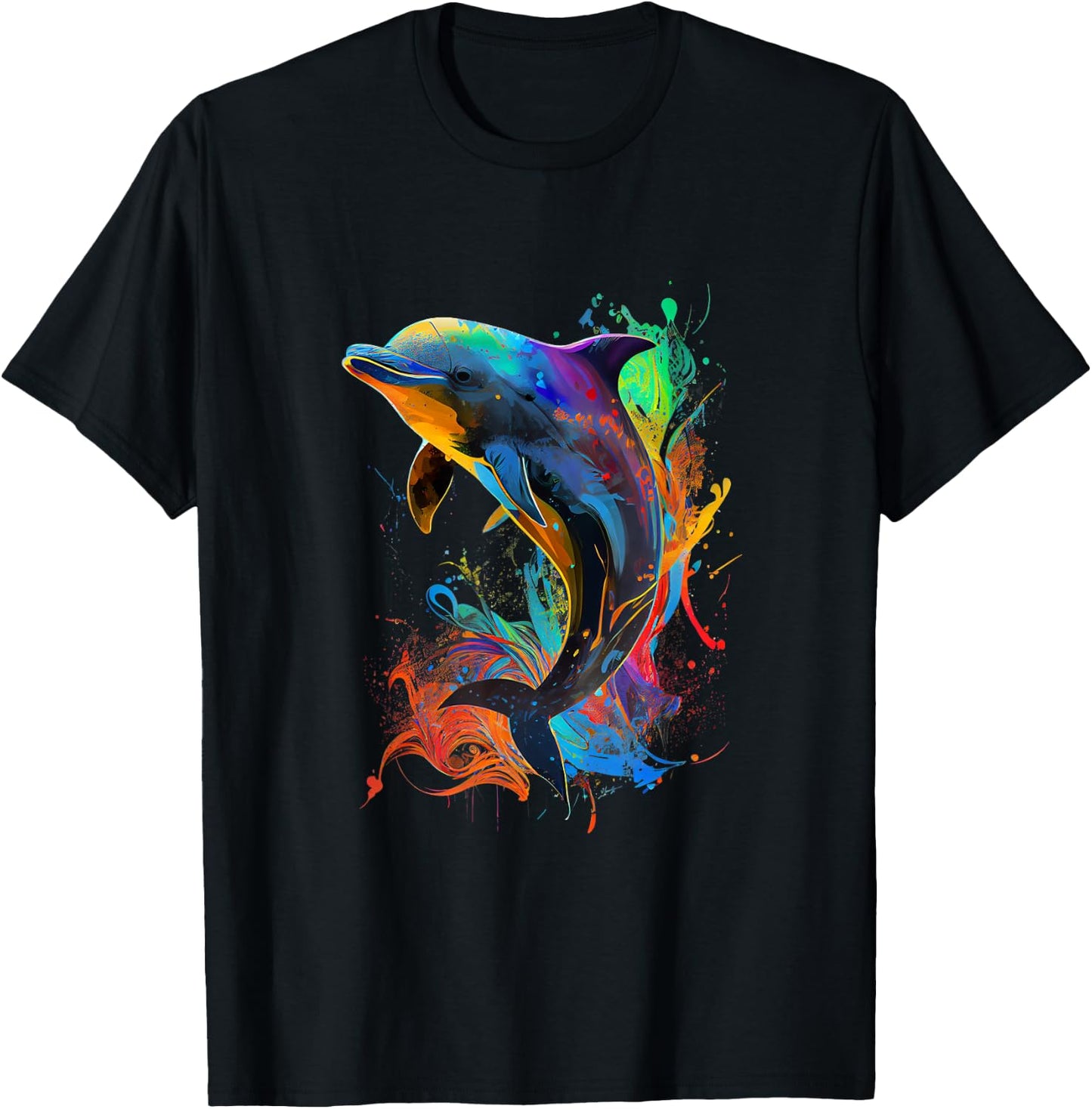 Cute Dolphin Design Colorful Pop Art Dolphin Lovers T-Shirt - T-Shirt | Black