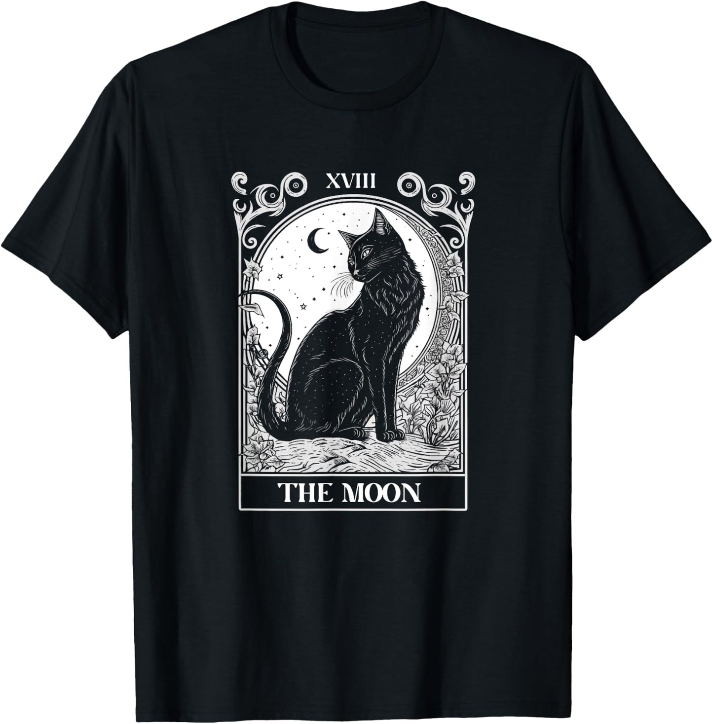Cat Tarot Card The Moon Tarot Card Cat Lover Graphic Men Women Kids T-Shirt - T-Shirt | Black