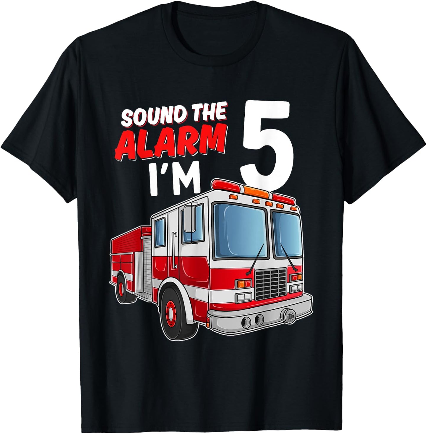 Kids Fire Truck 5th Birthday 5 Years Old Boys Girls Kids T-Shirt - T-Shirt | Black