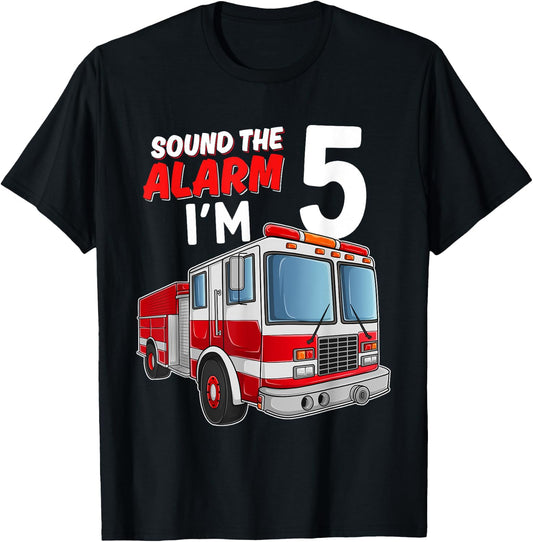 Kids Fire Truck 5th Birthday 5 Years Old Boys Girls Kids T-Shirt - T-Shirt | Black