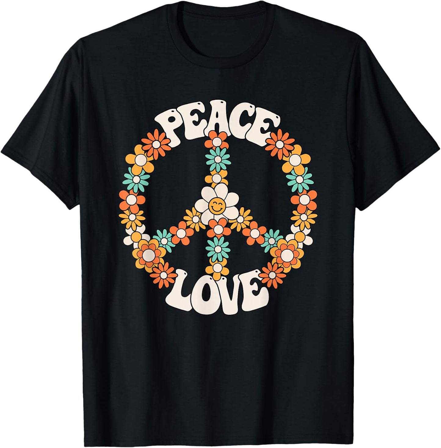 Peace Sign Love 60s 70s Costume Groovy Hippie Theme Party T-Shirt - T-Shirt | Black