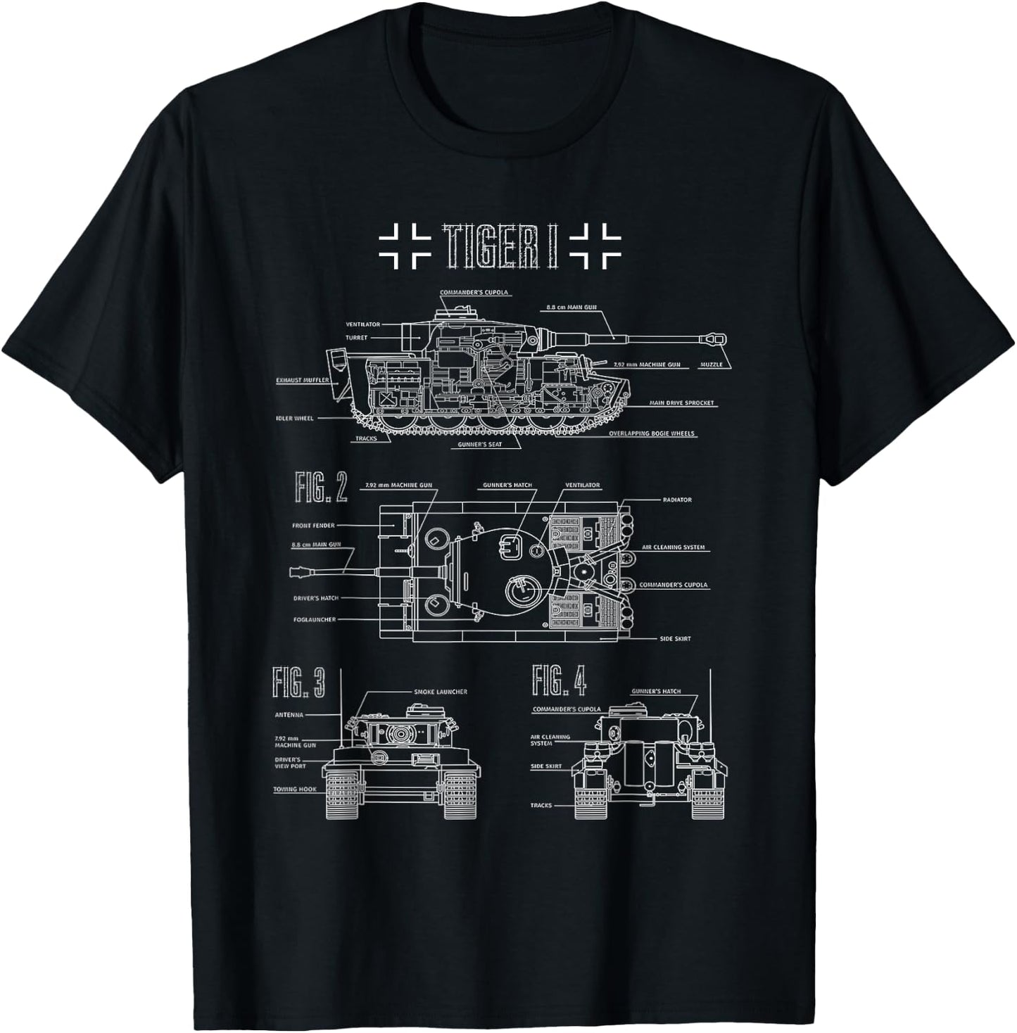 World War 2 German Tank Tiger I Engineering Blueprint T-Shirt - T-Shirt | Black