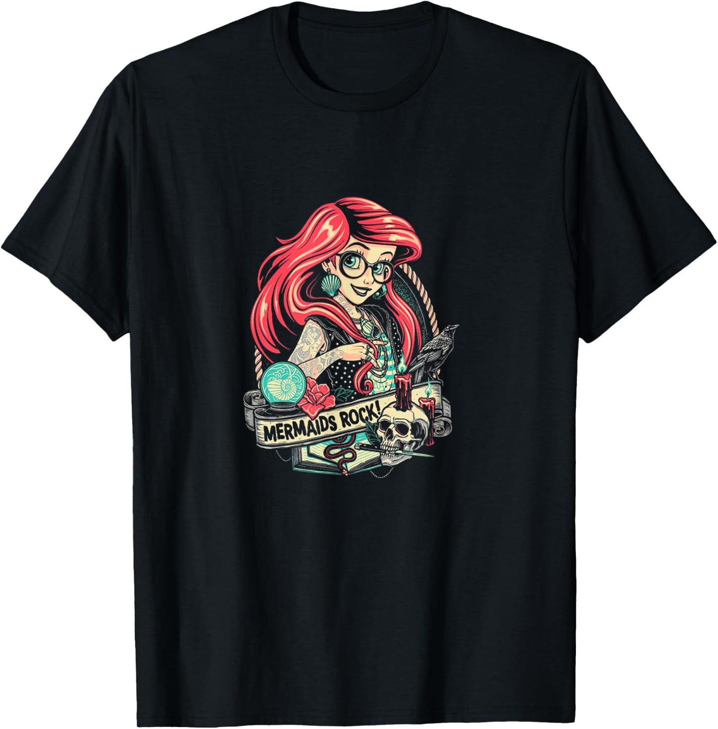 Mermaids Rock Gothic Dark Metal Goth Tattoos Girl Funny Gift T-Shirt - T-Shirt | Black