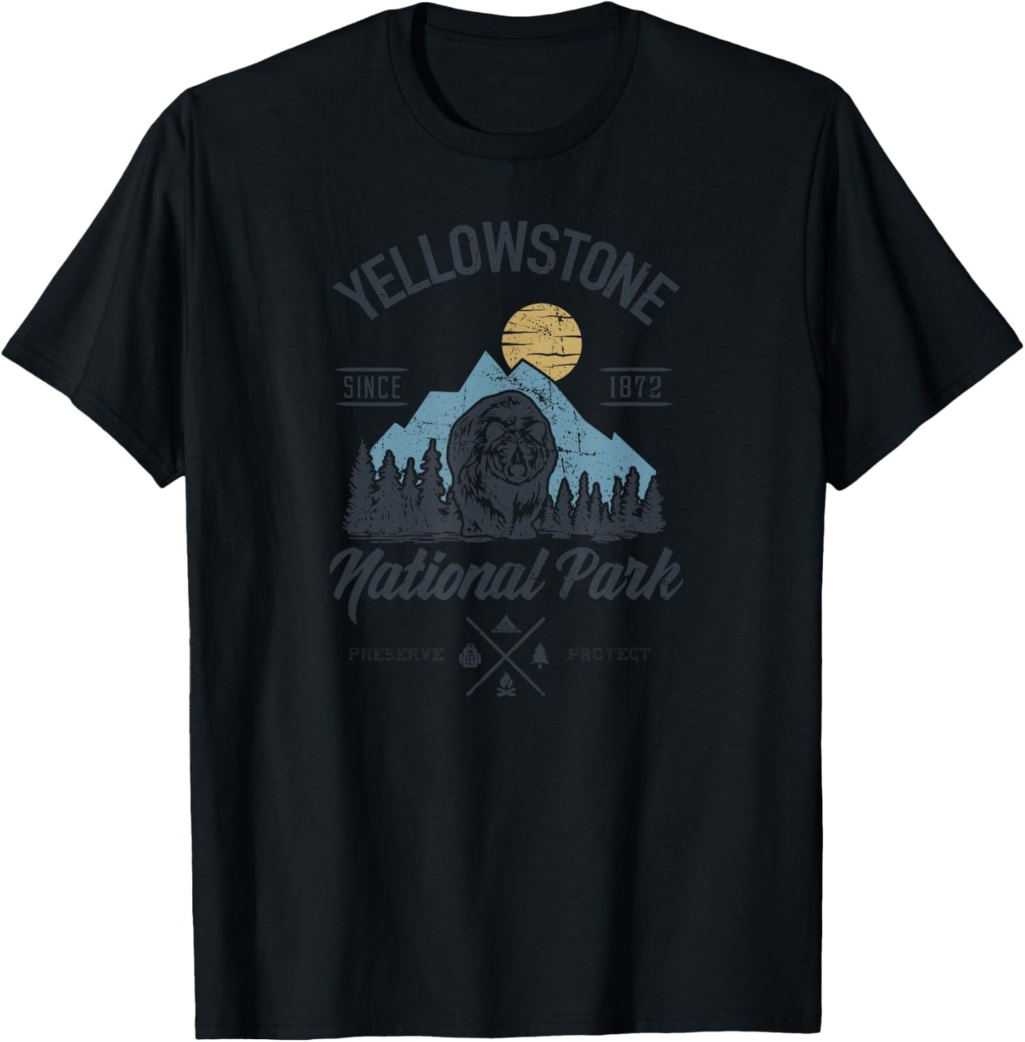 Vintage Retro Yellowstone National Park Hiking T-Shirt - T-Shirt | Black