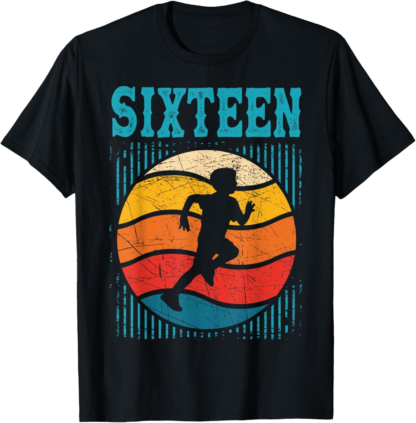 16th Birthday Retro Runner Jogging 16 Year Old Boys T-Shirt - T-Shirt | Black