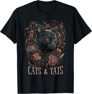 Cats And Tats Tattoo Artist & Cat Lover | Pet Owner Funny T-Shirt - T-Shirt | Black