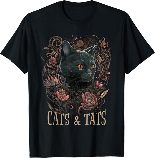 Cats And Tats Tattoo Artist & Cat Lover | Pet Owner Funny T-Shirt - T-Shirt | Black