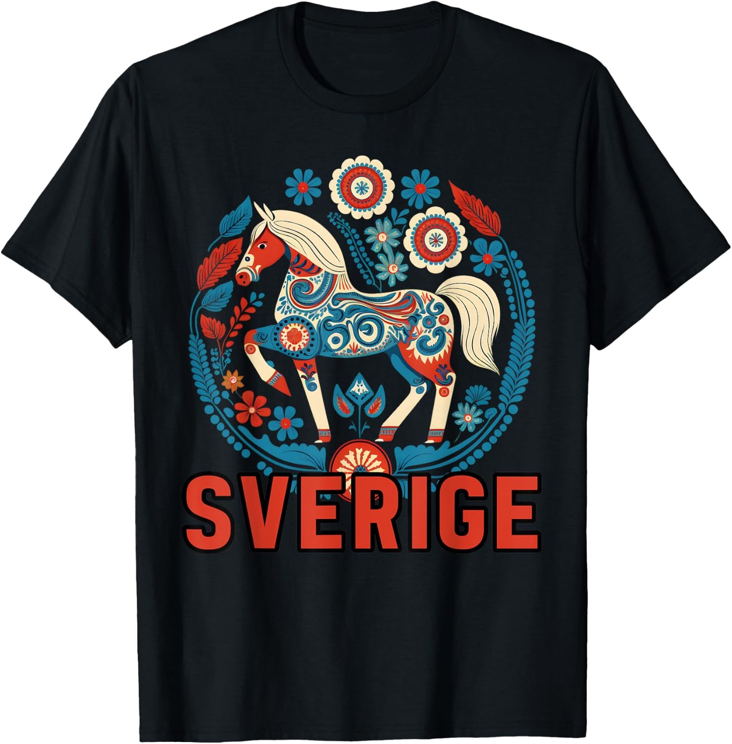 Swedish Dala Horse Scandinavian Traditions Sverige Sweden T-Shirt - T-Shirt | Black