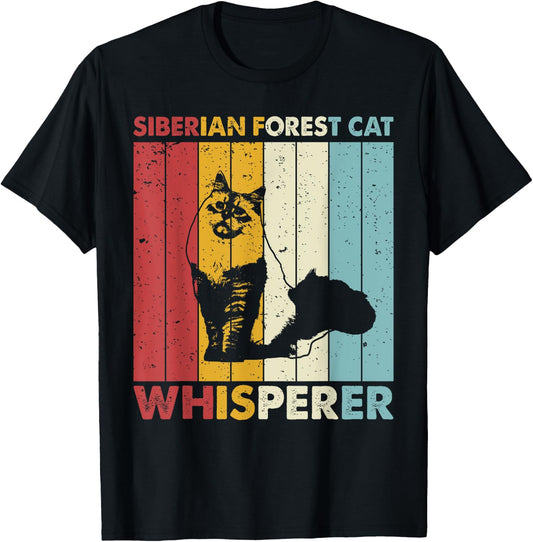 Cat Mom Dad Whisperer - Vintage Siberian Forest Cat T-Shirt - T-Shirt | Black