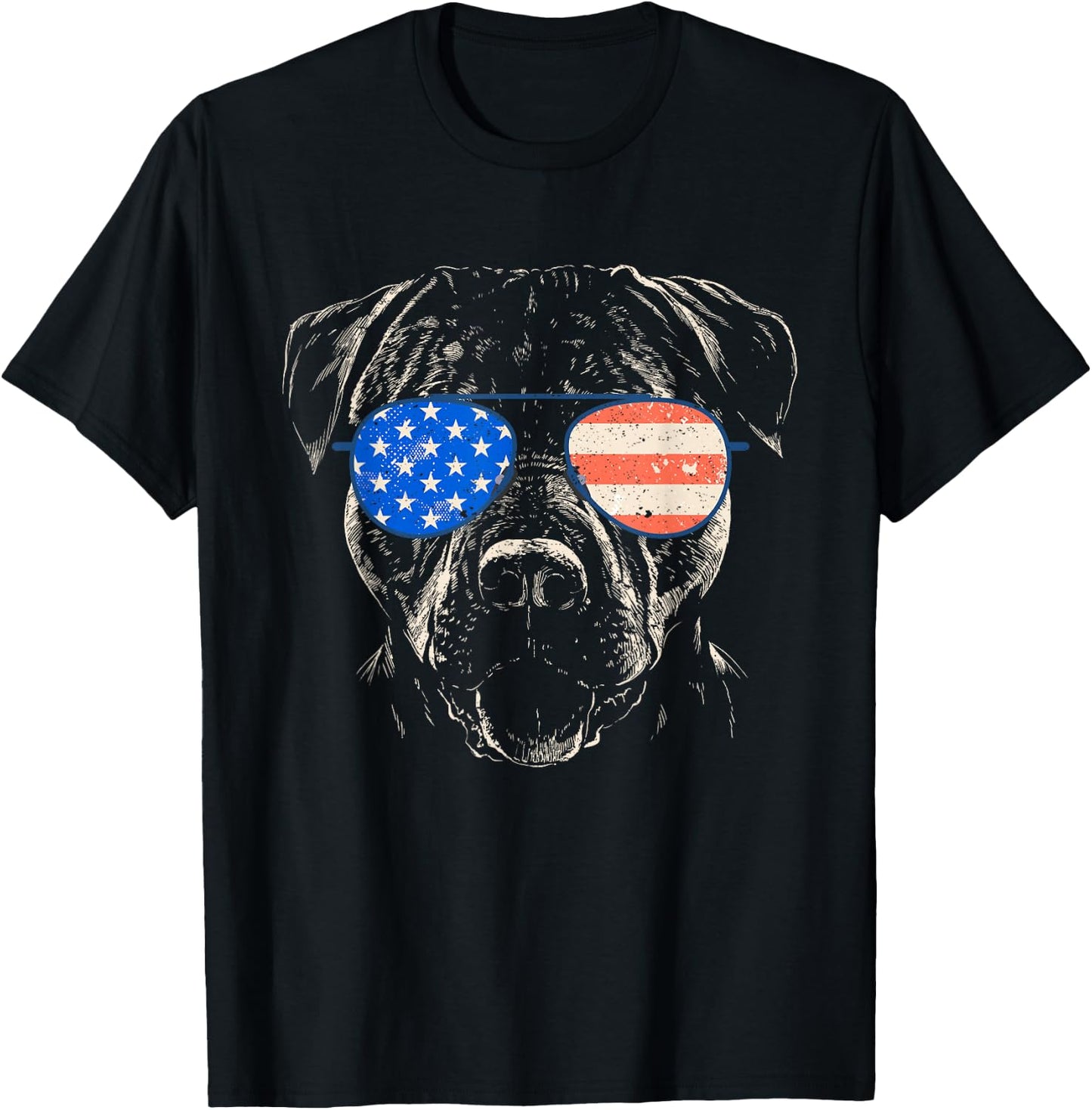 Pitbull American Flag 4th Of July Pitbull Dad Mom Dog Lover T-Shirt - T-Shirt | Black