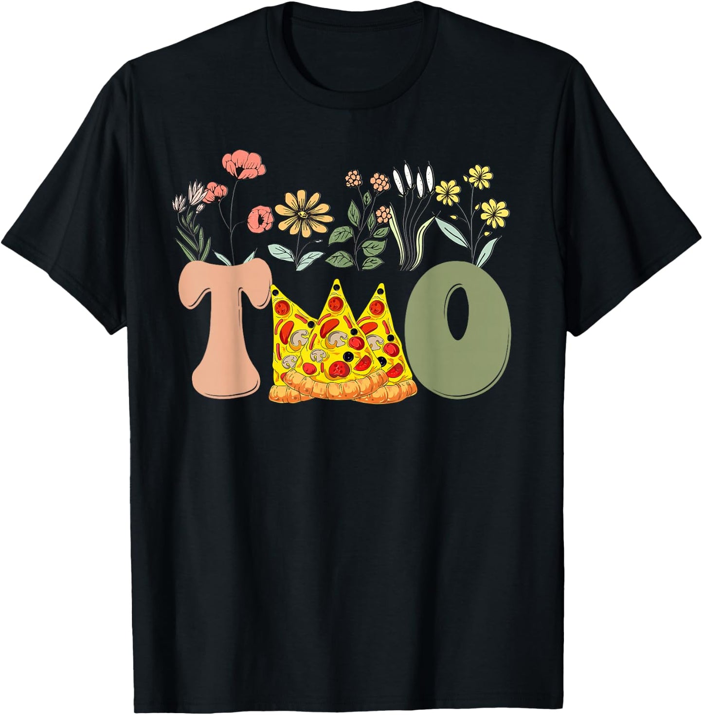 Second Birthday Pizza Theme 2nd Birthday Pizza Lover Party T-Shirt - T-Shirt | Black