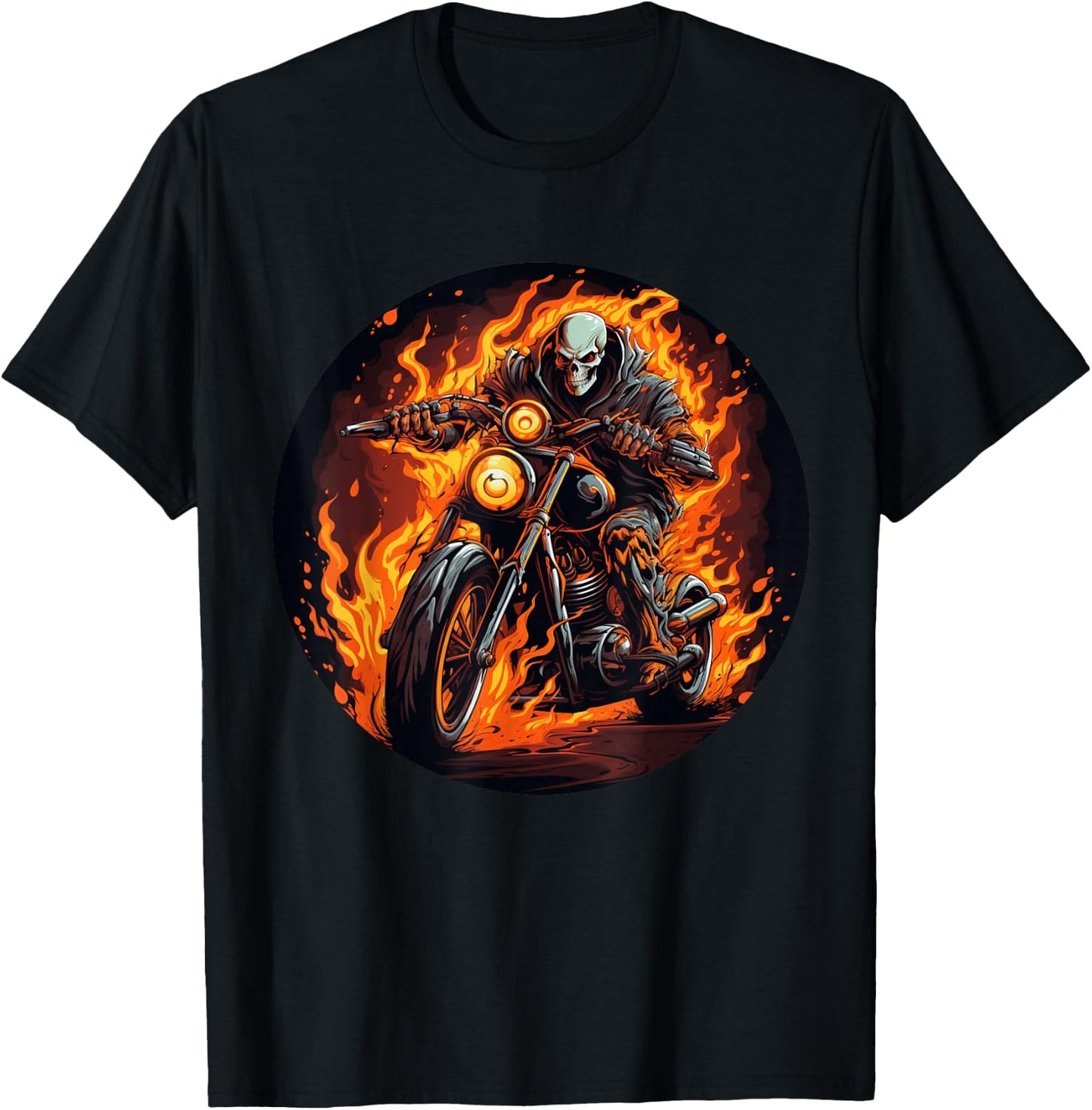 Skeleton Flames on burning Motorcycle for Motorbikes Lovers T-Shirt - T-Shirt | Black