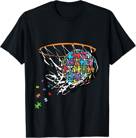 Basketball Autism Puzzle Autism Awareness Basketball Ball T-Shirt - T-Shirt | Black