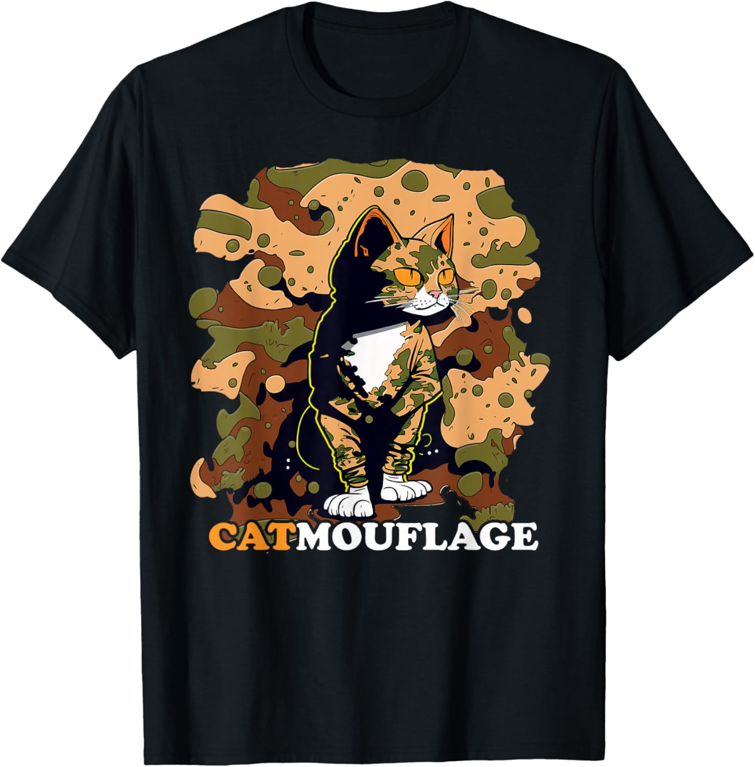 Funny Cat Pun Catmouflage Camo Joke Kids Men Women T-Shirt - T-Shirt | Black